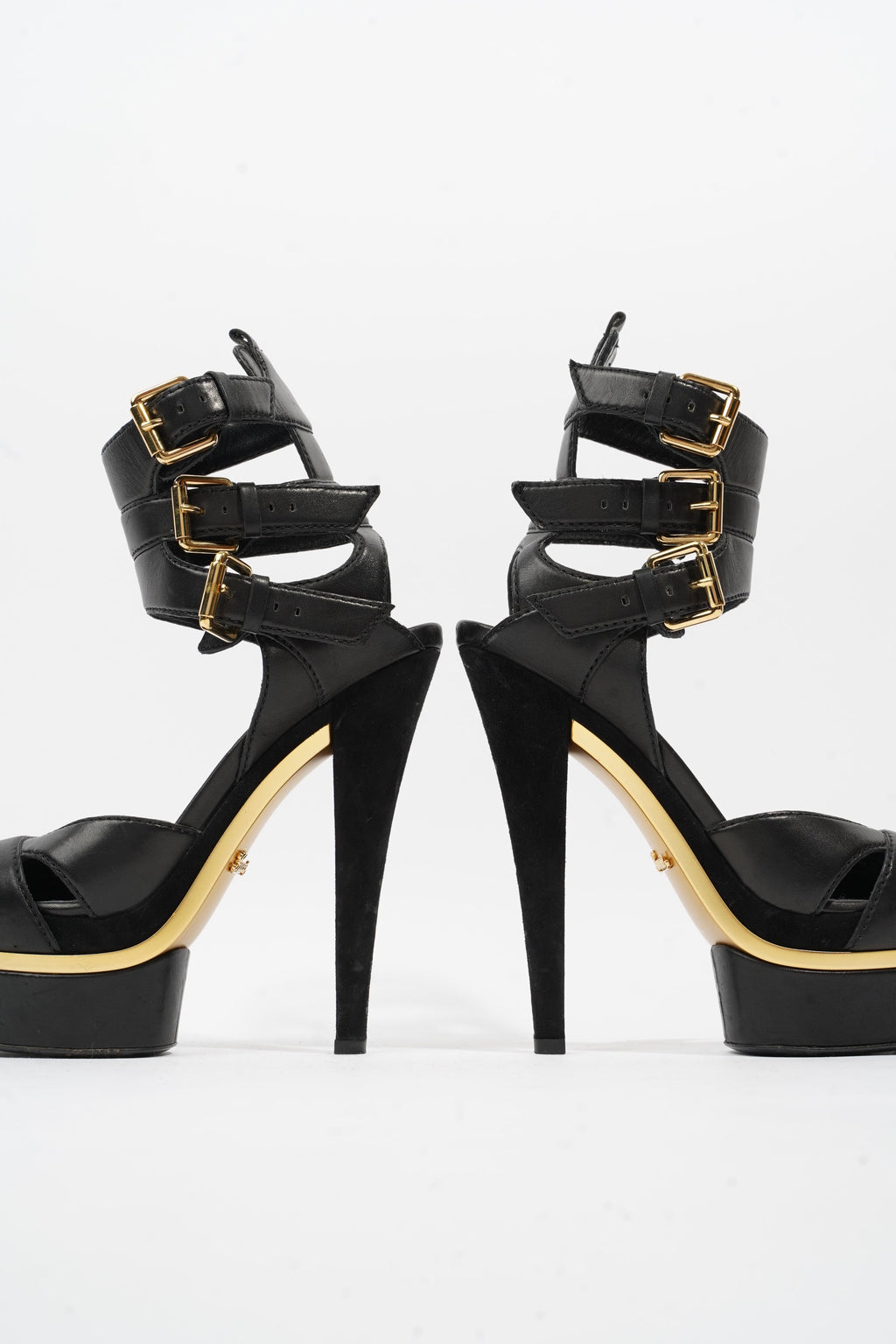 Gucci Strap Sandal 130 Black / Gold Leather 5