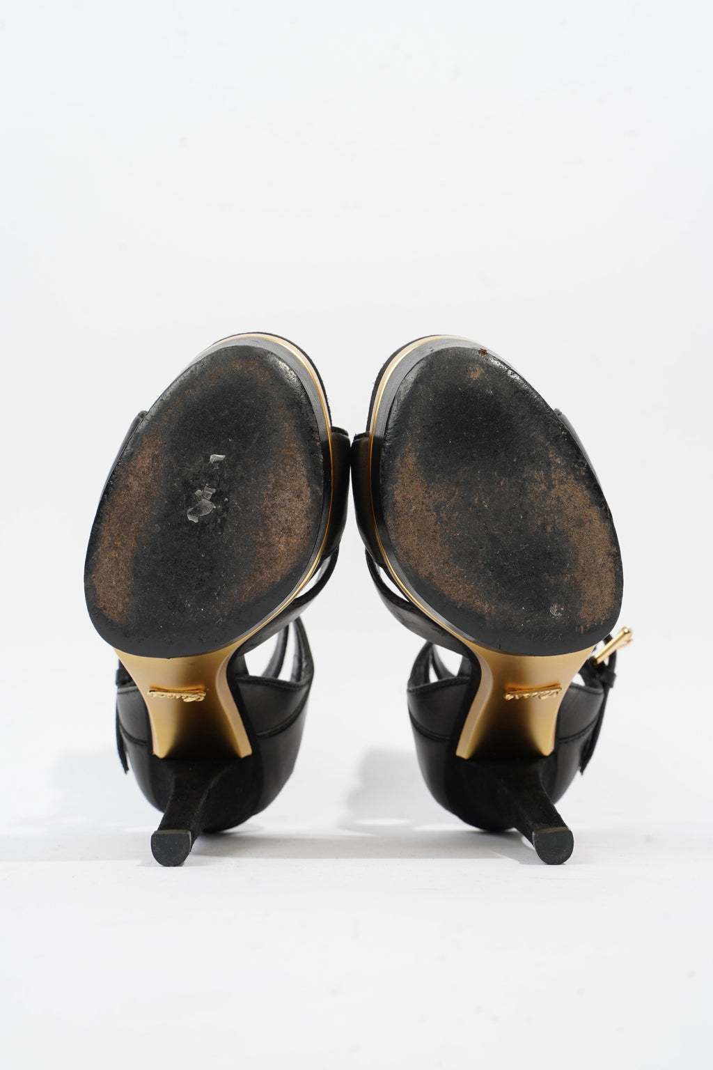 Gucci Strap Sandal 130 Black / Gold Leather 5