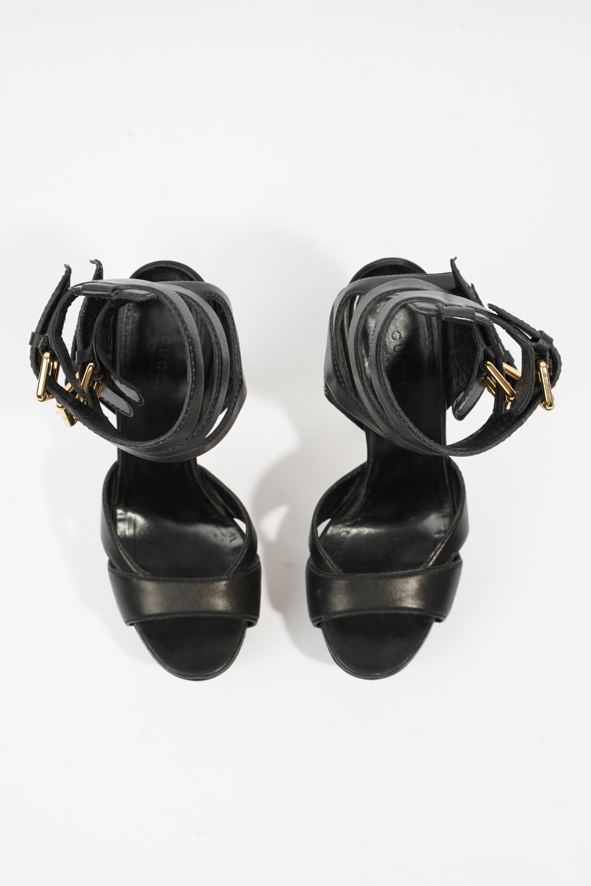 Gucci Strap Sandal 130 Black / Gold Leather 5