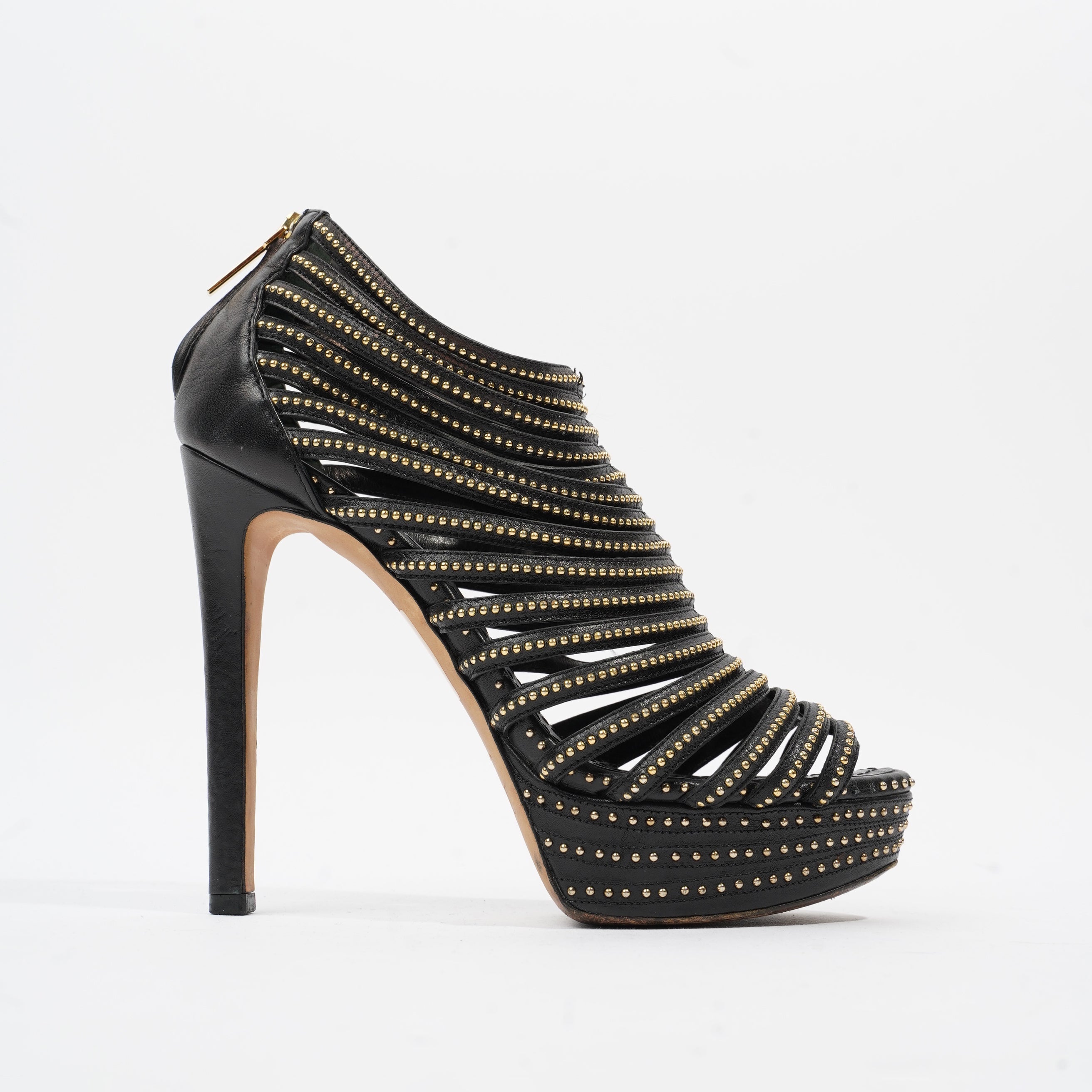 Christian Dior Studded Strappy Platform Sandals 120 Black / Silver Leather EU 37.5 UK 4.5