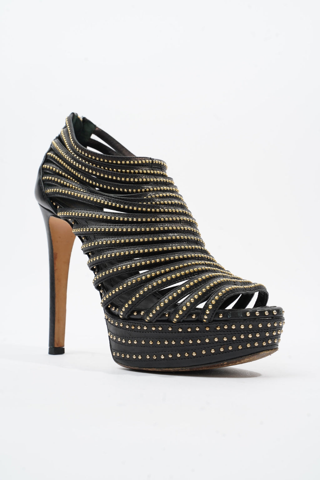 Christian Dior Studded Strappy Platform Sandals 120 Black / Silver Leather EU 37.5 UK 4.5