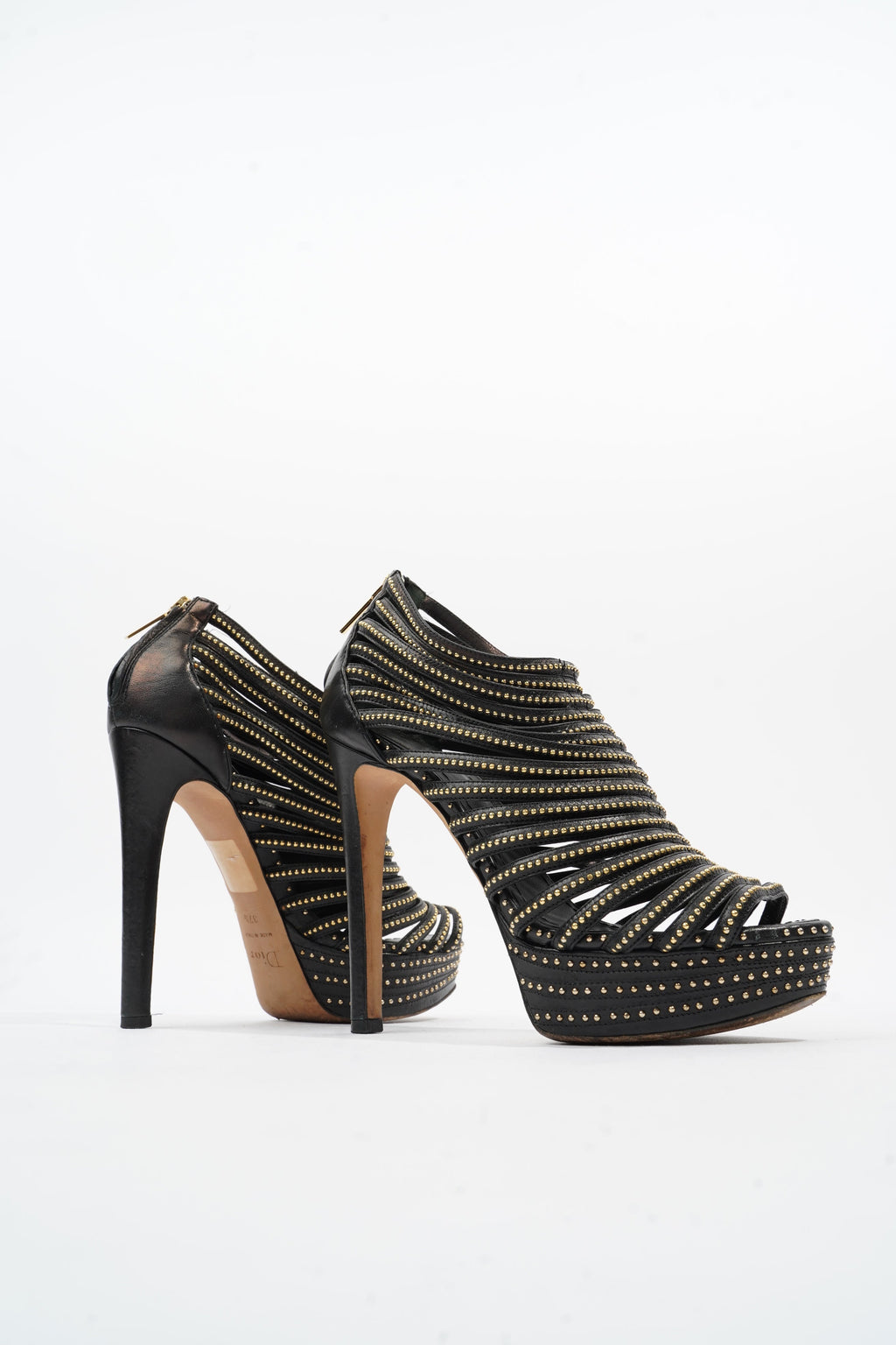Christian Dior Studded Strappy Platform Sandals 120 Black / Silver Leather EU 37.5 UK 4.5
