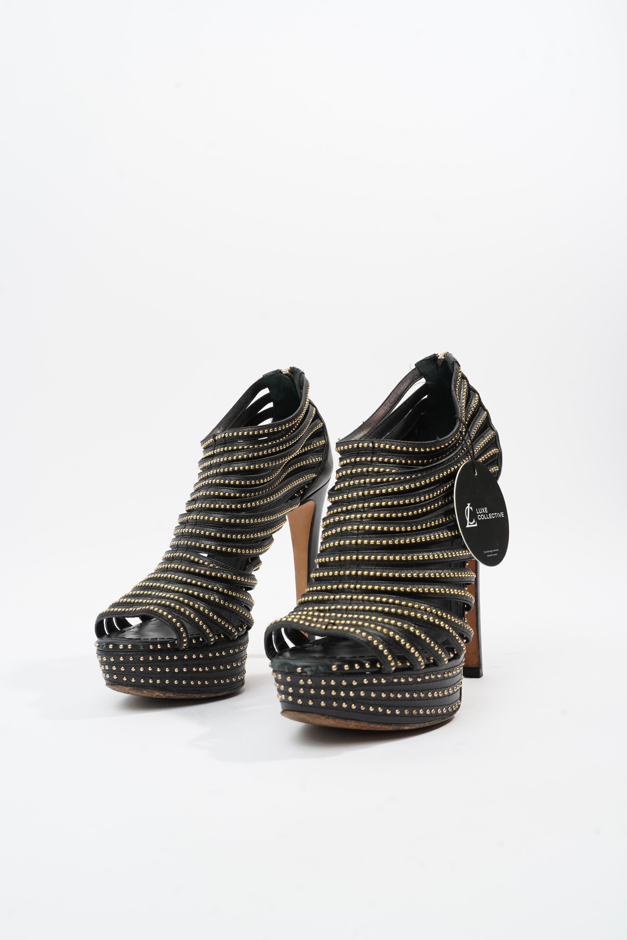 Christian Dior Studded Strappy Platform Sandals 120 Black / Silver Leather EU 37.5 UK 4.5