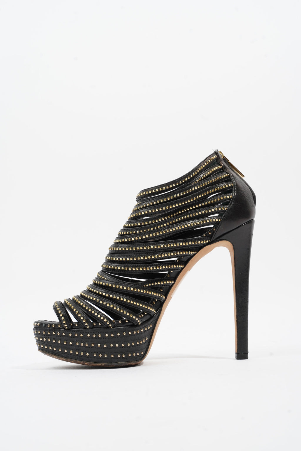Christian Dior Studded Strappy Platform Sandals 120 Black / Silver Leather EU 37.5 UK 4.5