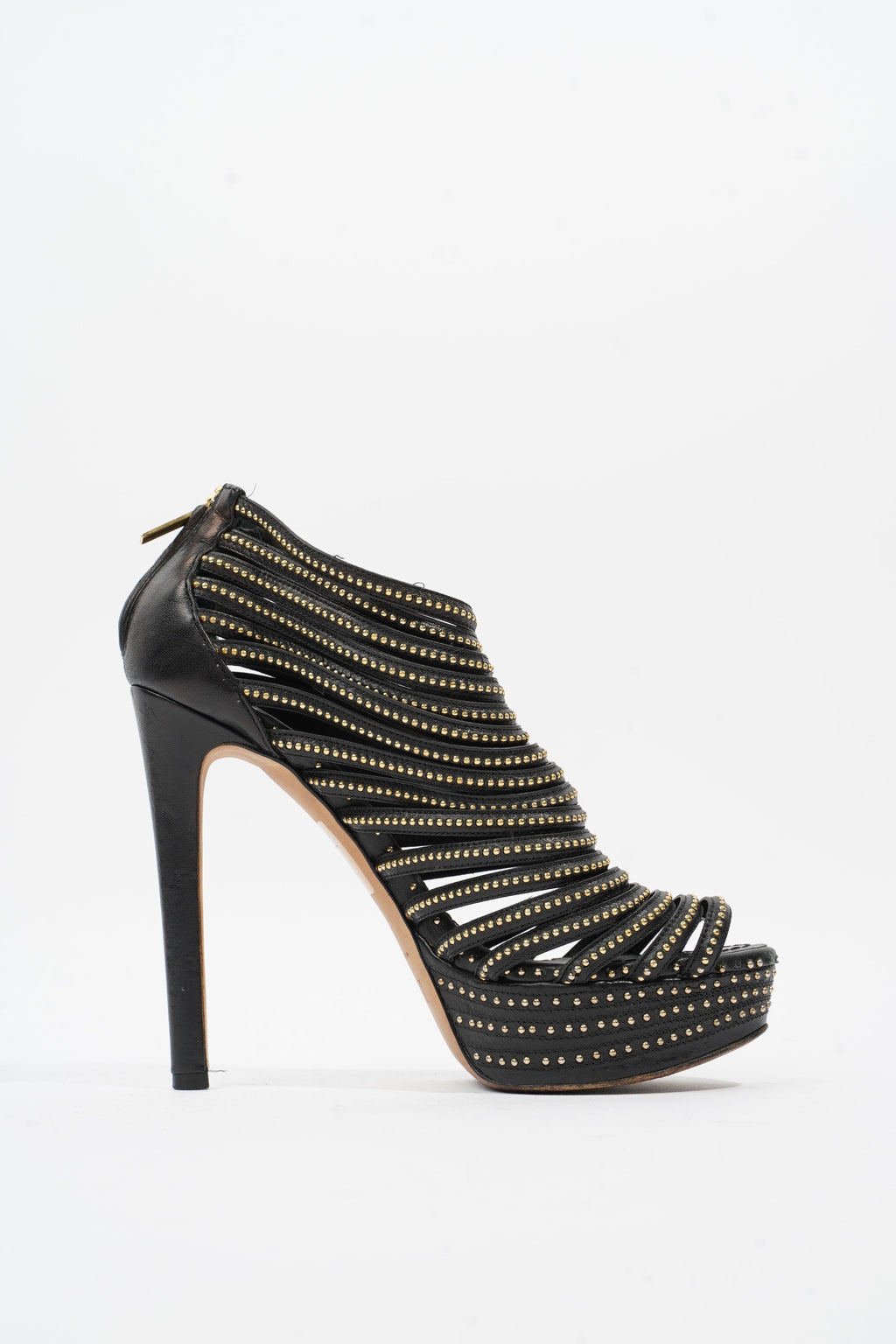 Christian Dior Studded Strappy Platform Sandals 120 Black / Silver Leather EU 37.5 UK 4.5