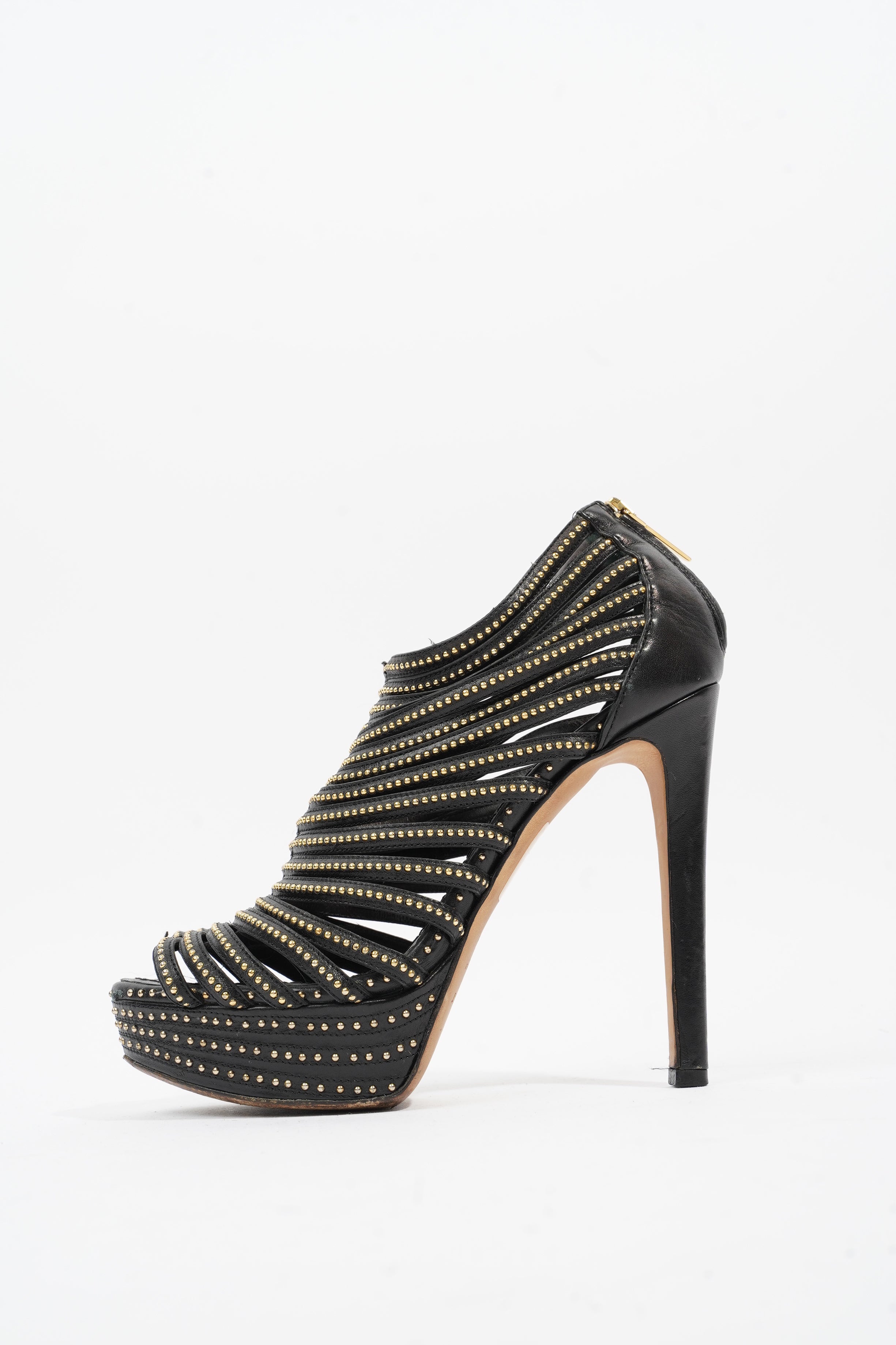 Christian Dior Studded Strappy Platform Sandals 120 Black / Silver Leather EU 37.5 UK 4.5