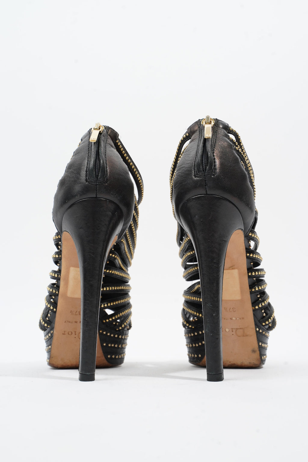 Christian Dior Studded Strappy Platform Sandals 120 Black / Silver Leather EU 37.5 UK 4.5