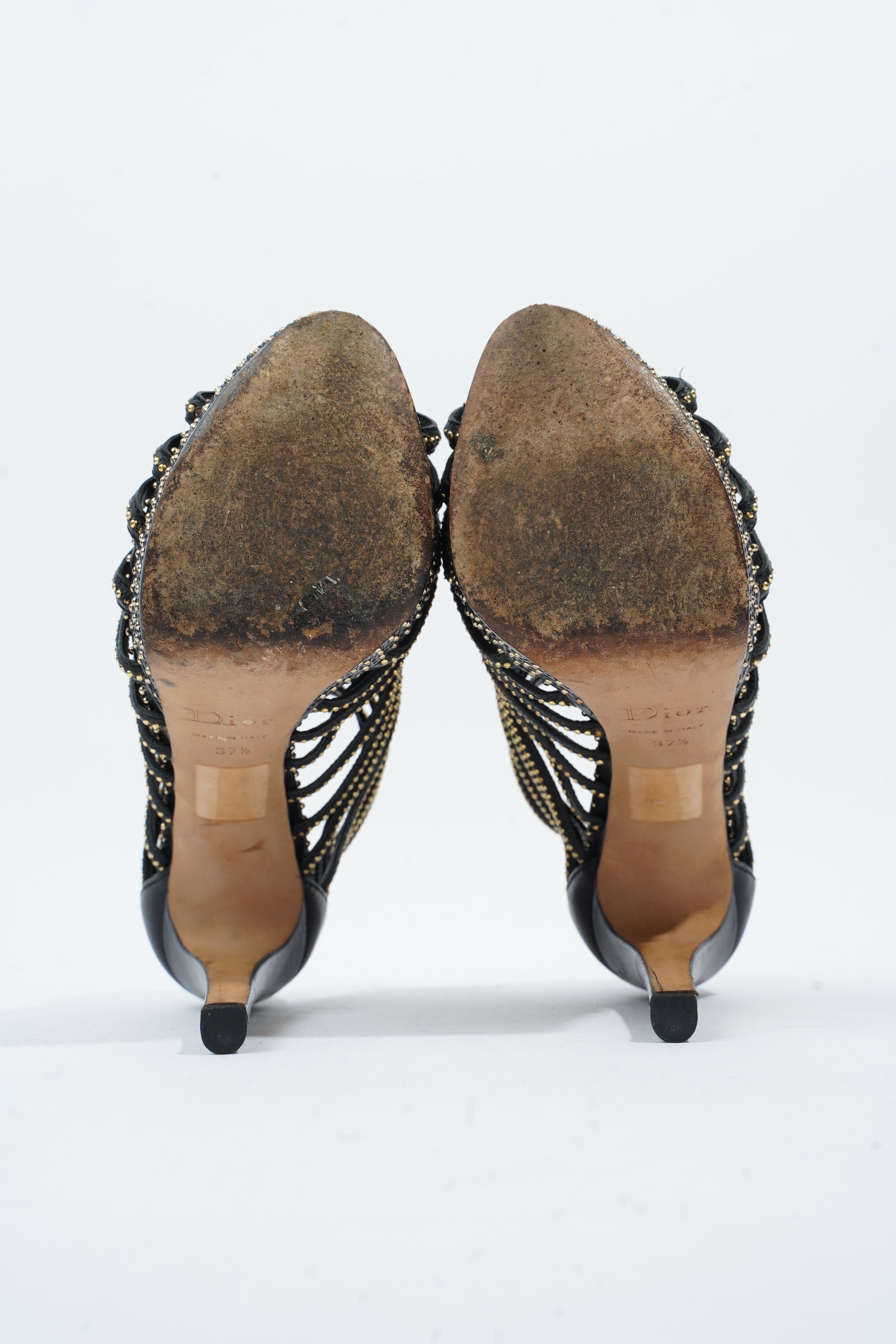 Christian Dior Studded Strappy Platform Sandals 120 Black / Silver Leather EU 37.5 UK 4.5