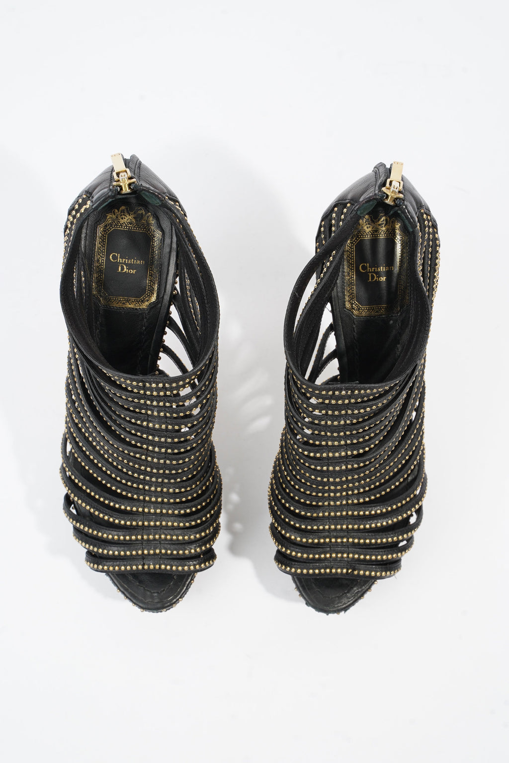 Christian Dior Studded Strappy Platform Sandals 120 Black / Silver Leather EU 37.5 UK 4.5