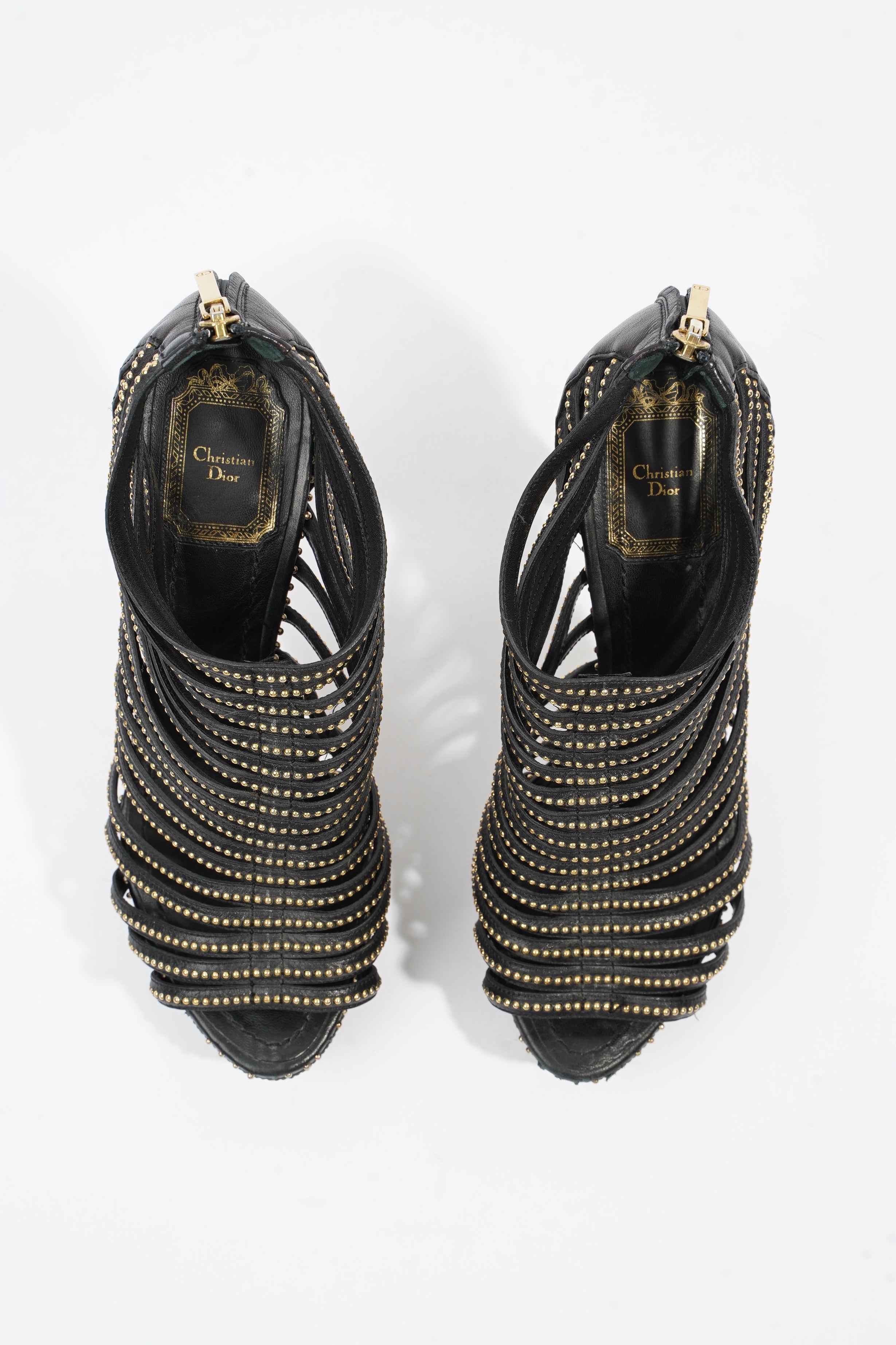 Christian Dior Studded Strappy Platform Sandals 120 Black / Silver Leather EU 37.5 UK 4.5