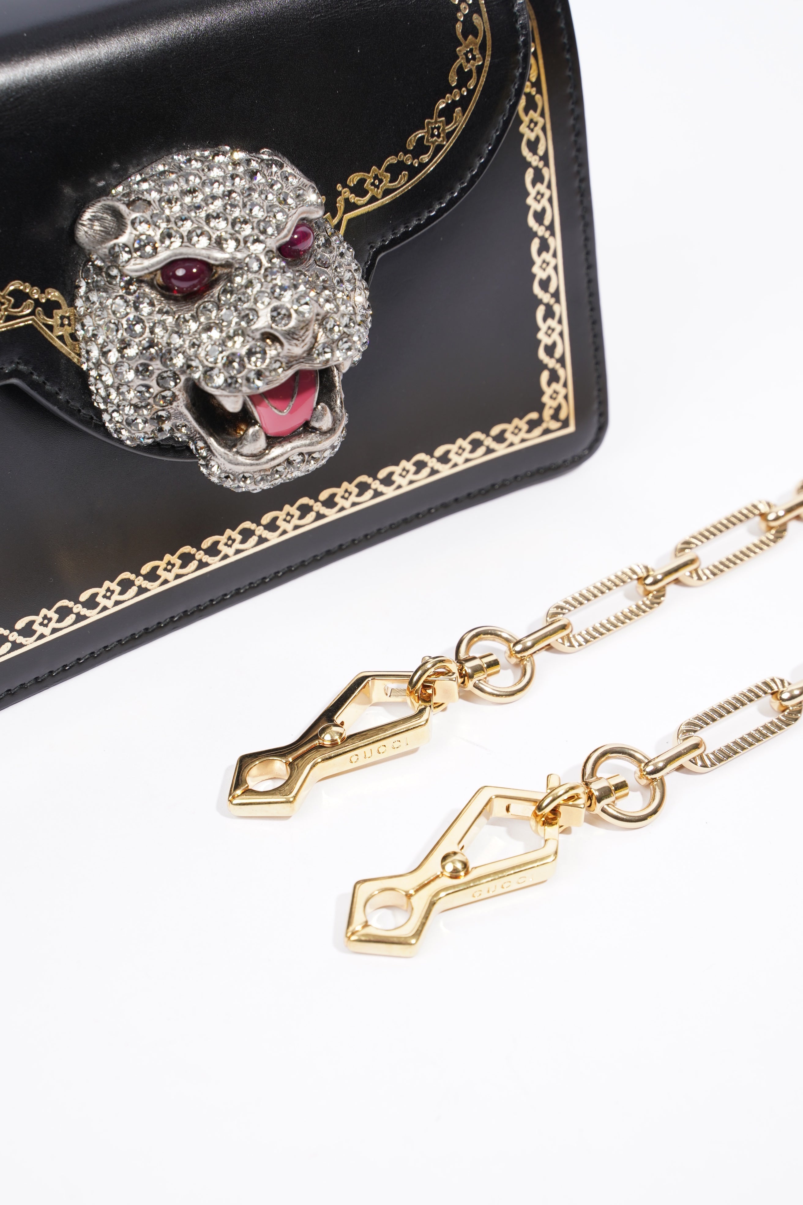 Gucci Tiger Mini Bamboo Bag Black / Gold Leather