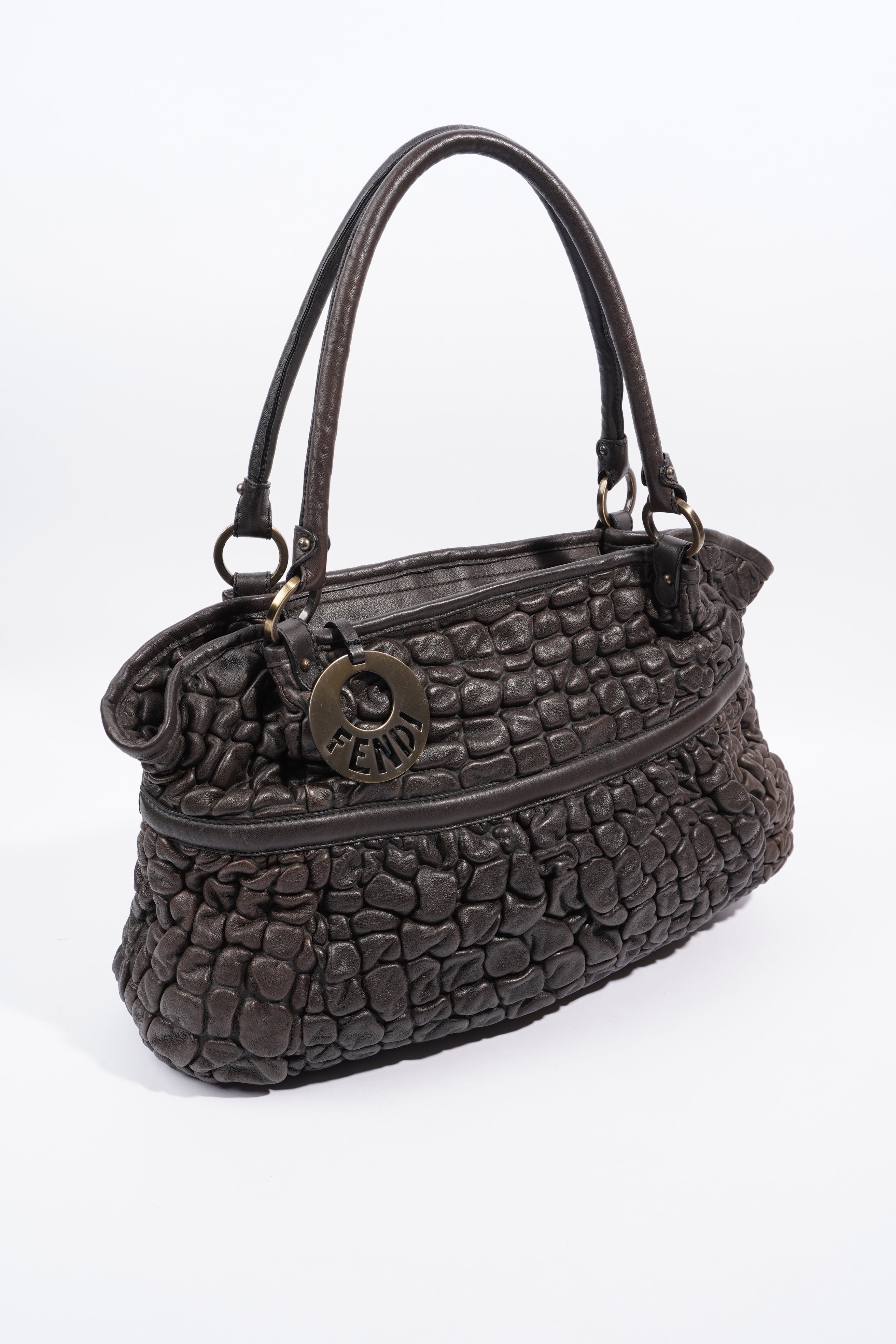 Fendi Padded Chef Tote Brown Leather