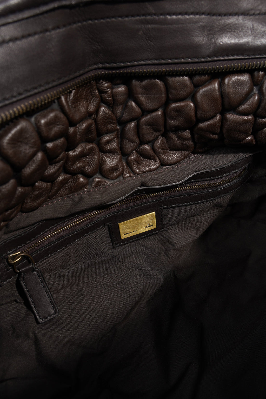 Fendi Padded Chef Tote Brown Leather