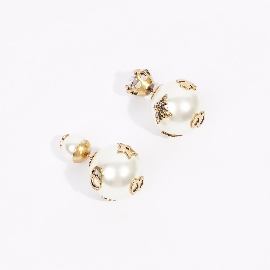 Christian Dior Pearl Stud Earrings Gold Base Metal