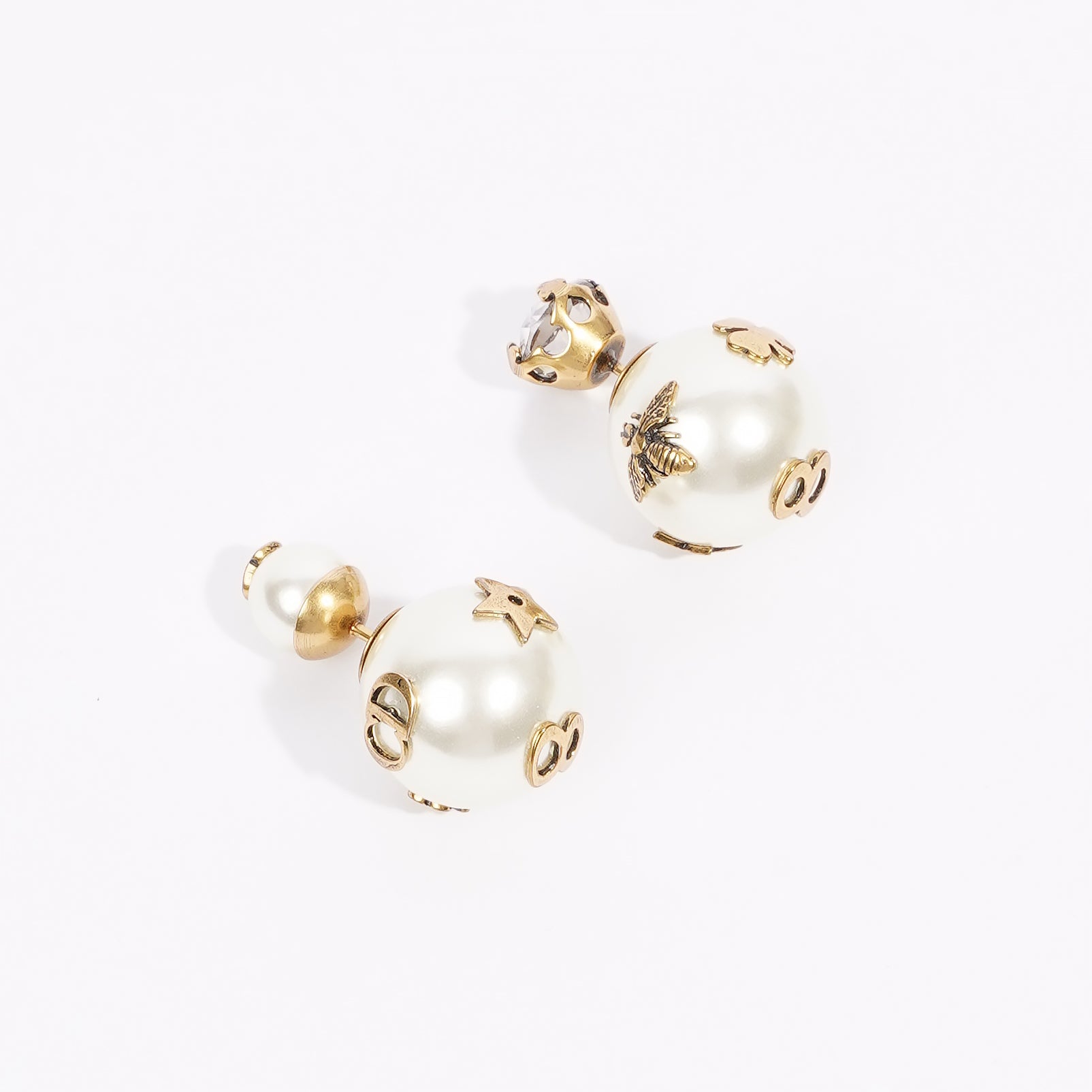 Christian Dior Pearl Stud Earrings Gold Base Metal