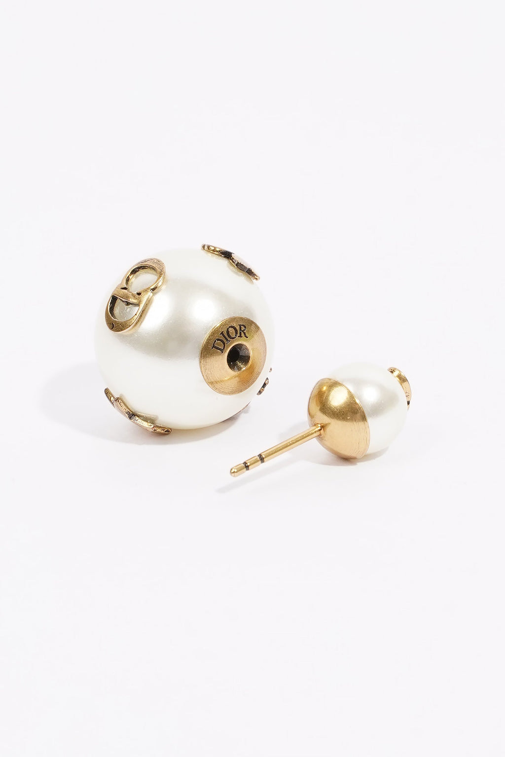 Christian Dior Pearl Stud Earrings Gold Base Metal