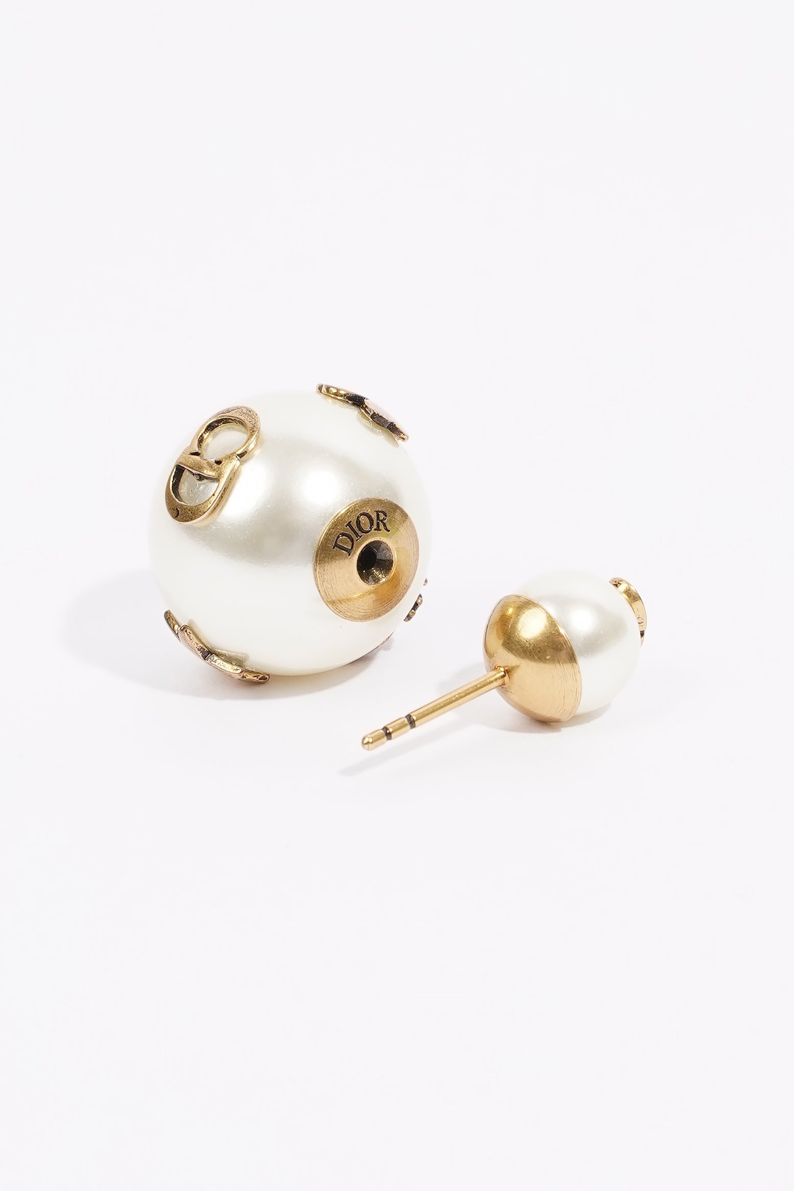Christian Dior Pearl Stud Earrings Gold Base Metal