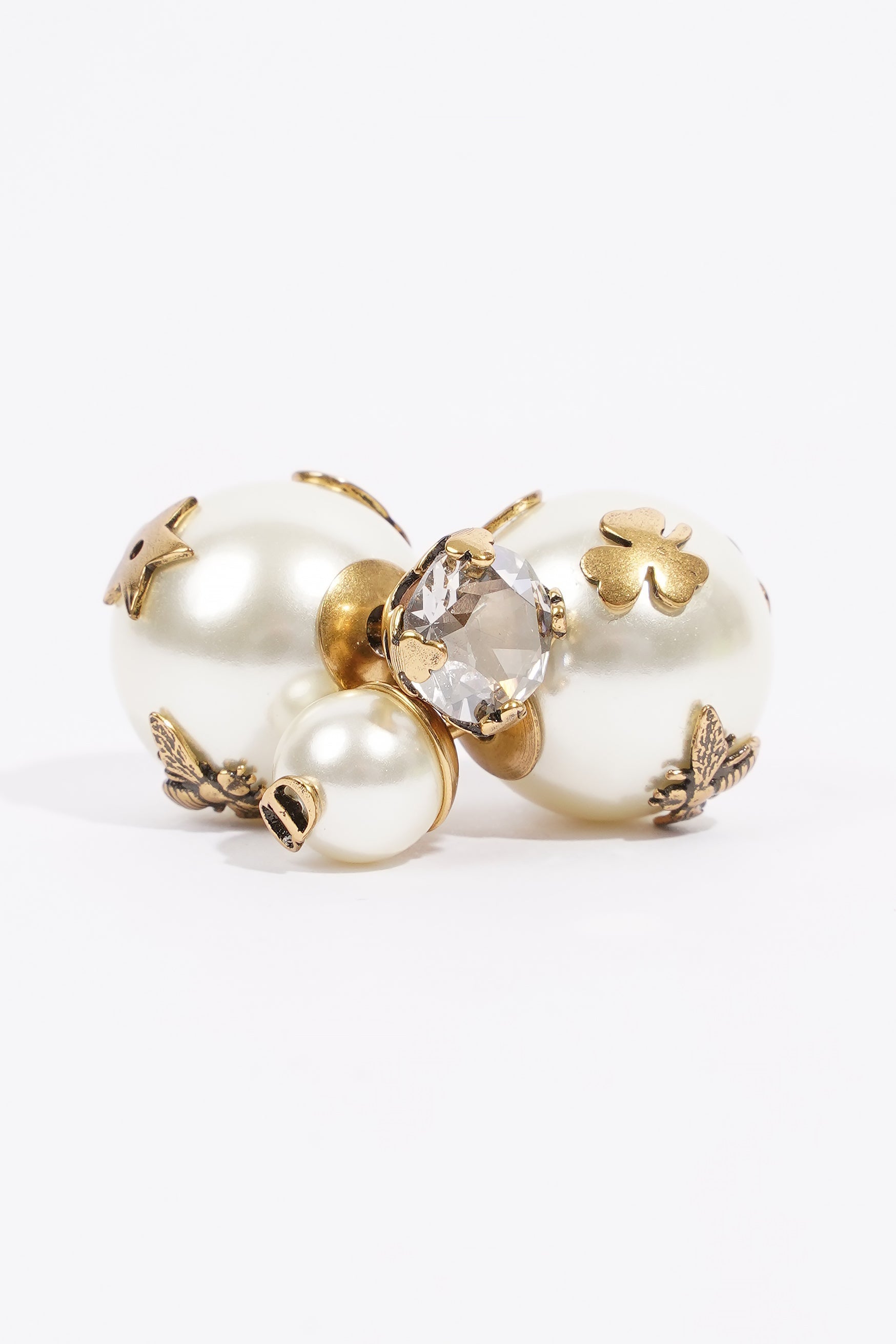Christian Dior Pearl Stud Earrings Gold Base Metal