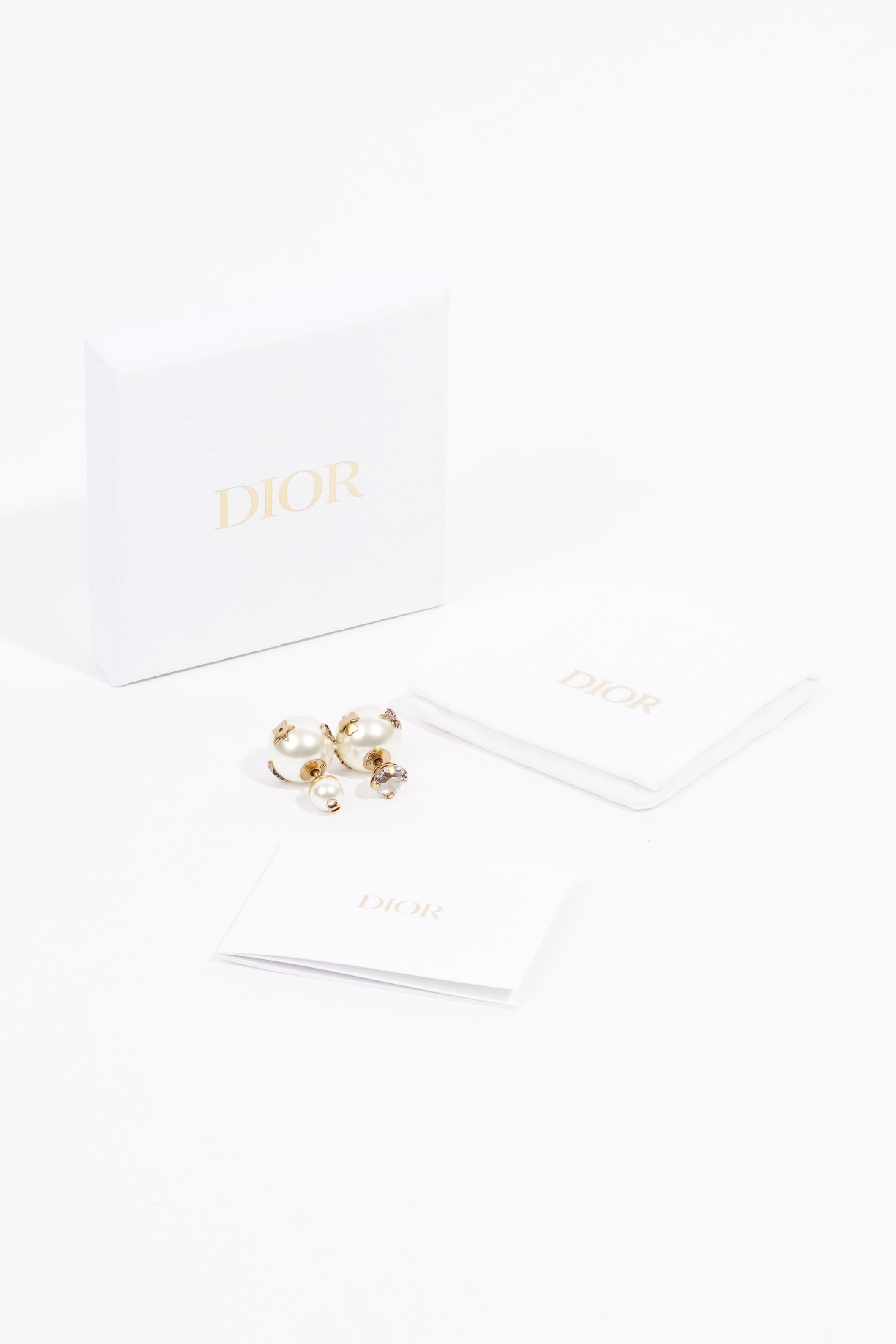 Christian Dior Pearl Stud Earrings Gold Base Metal