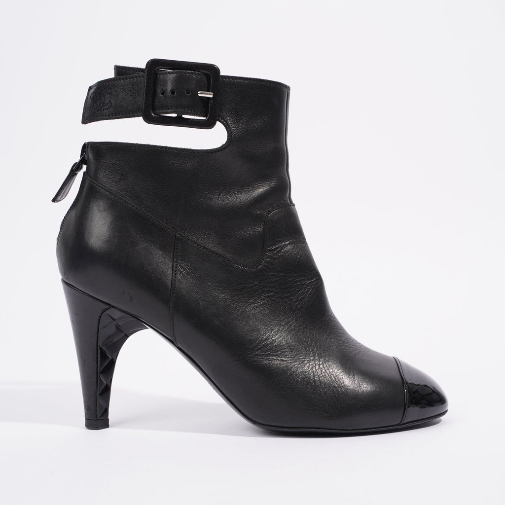 Chanel Patent Toe Ankle Boot 80 Black Leather EU 38 UK 5
