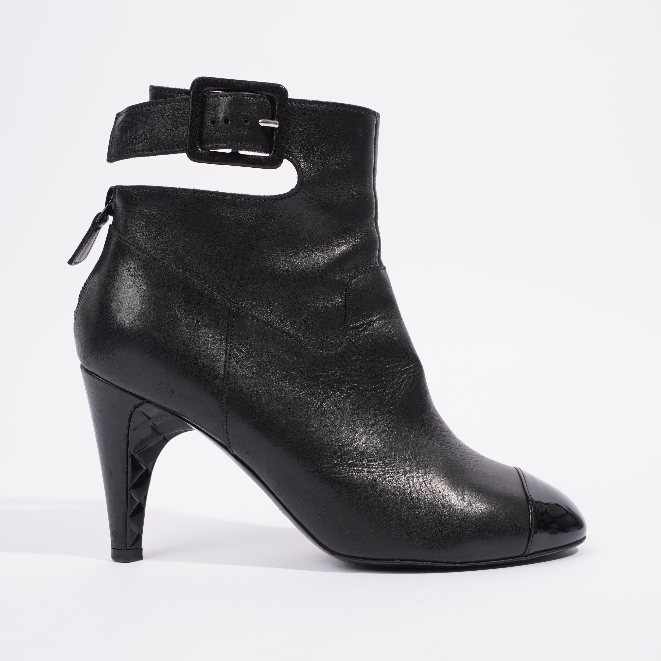 Chanel Patent Toe Ankle Boot 80 Black Leather EU 38 UK 5