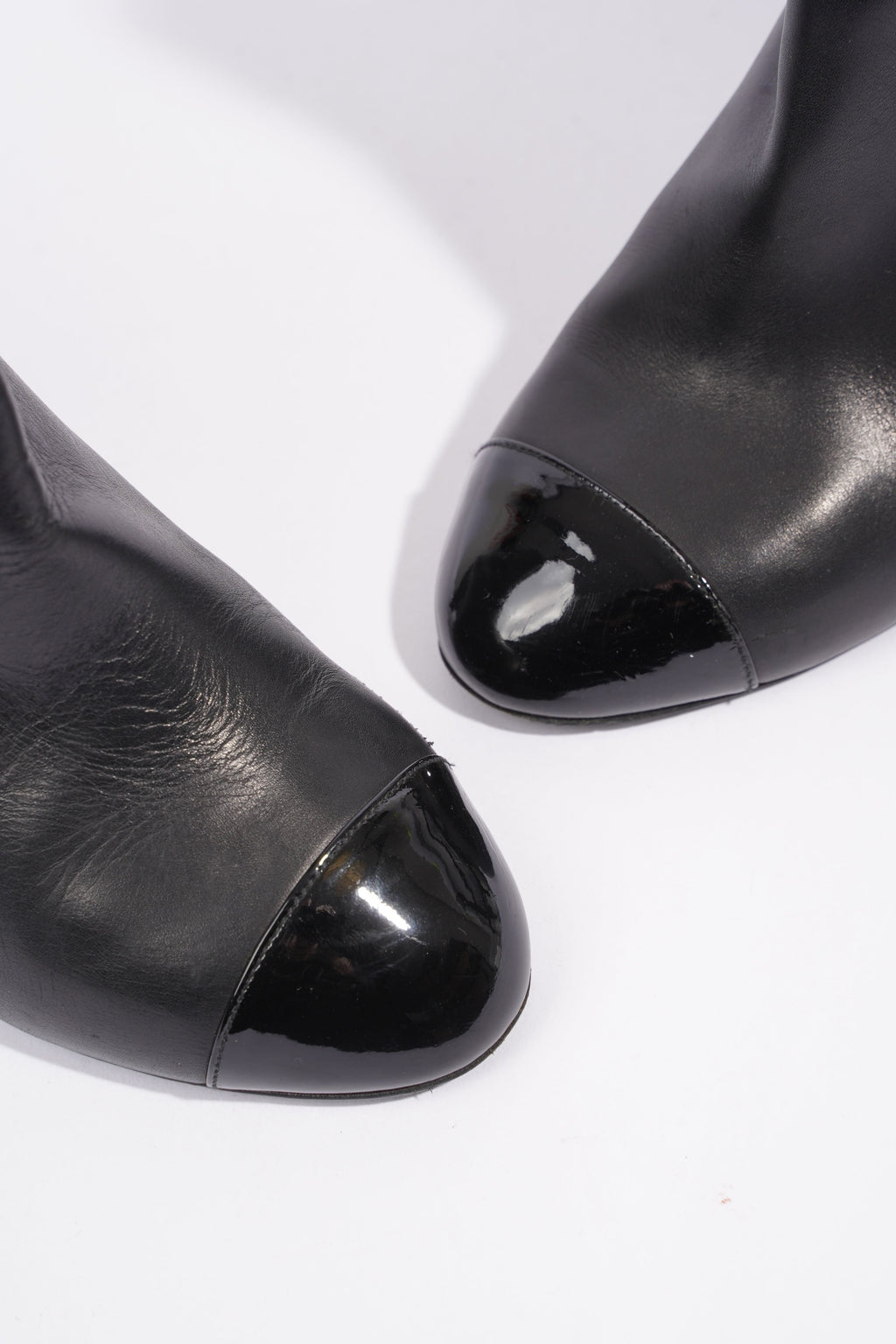 Chanel Patent Toe Ankle Boot 80 Black Leather EU 38 UK 5