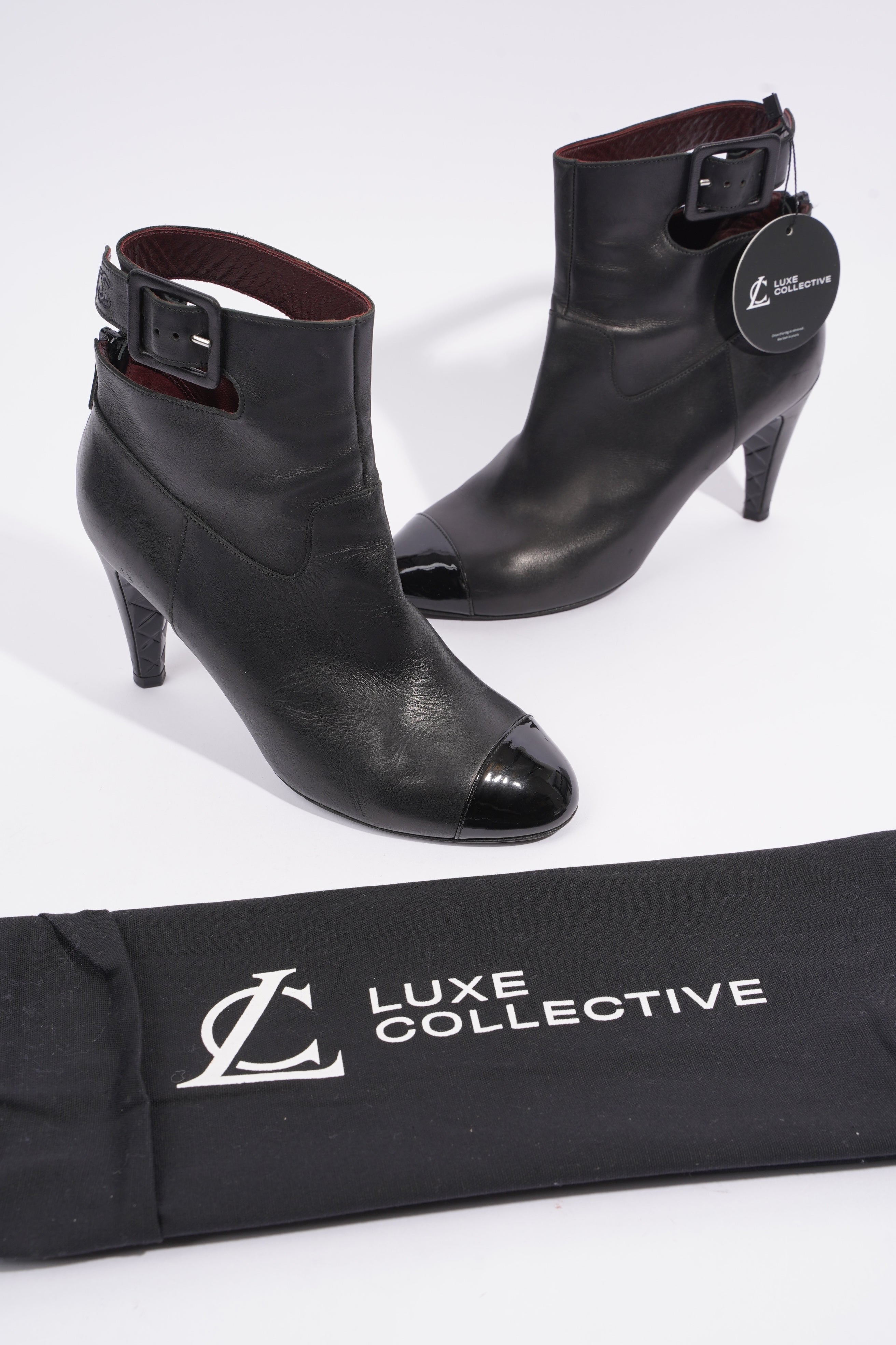 Chanel Patent Toe Ankle Boot 80 Black Leather EU 38 UK 5