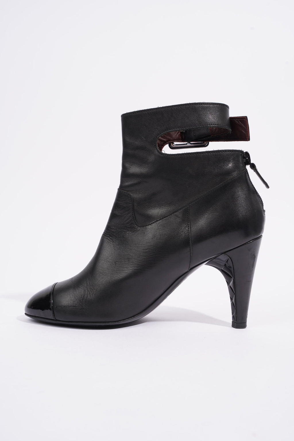 Chanel Patent Toe Ankle Boot 80 Black Leather EU 38 UK 5