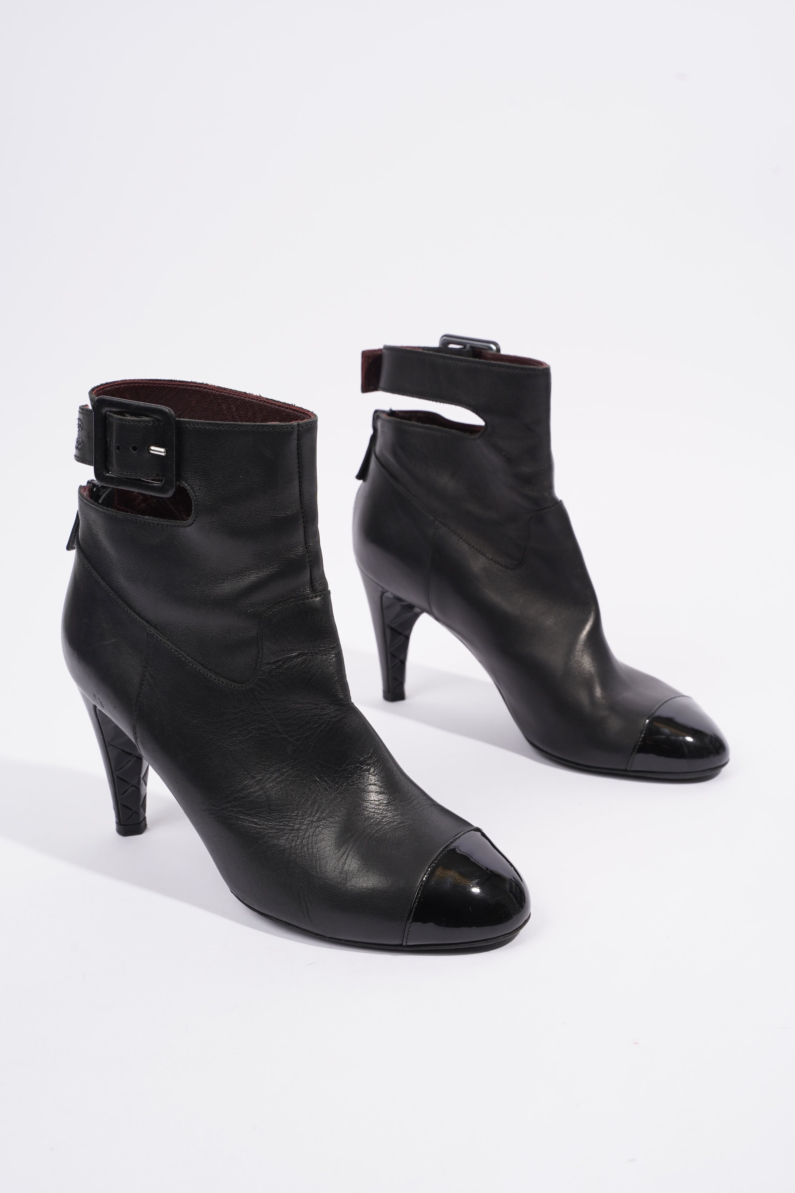Chanel Patent Toe Ankle Boot 80 Black Leather EU 38 UK 5