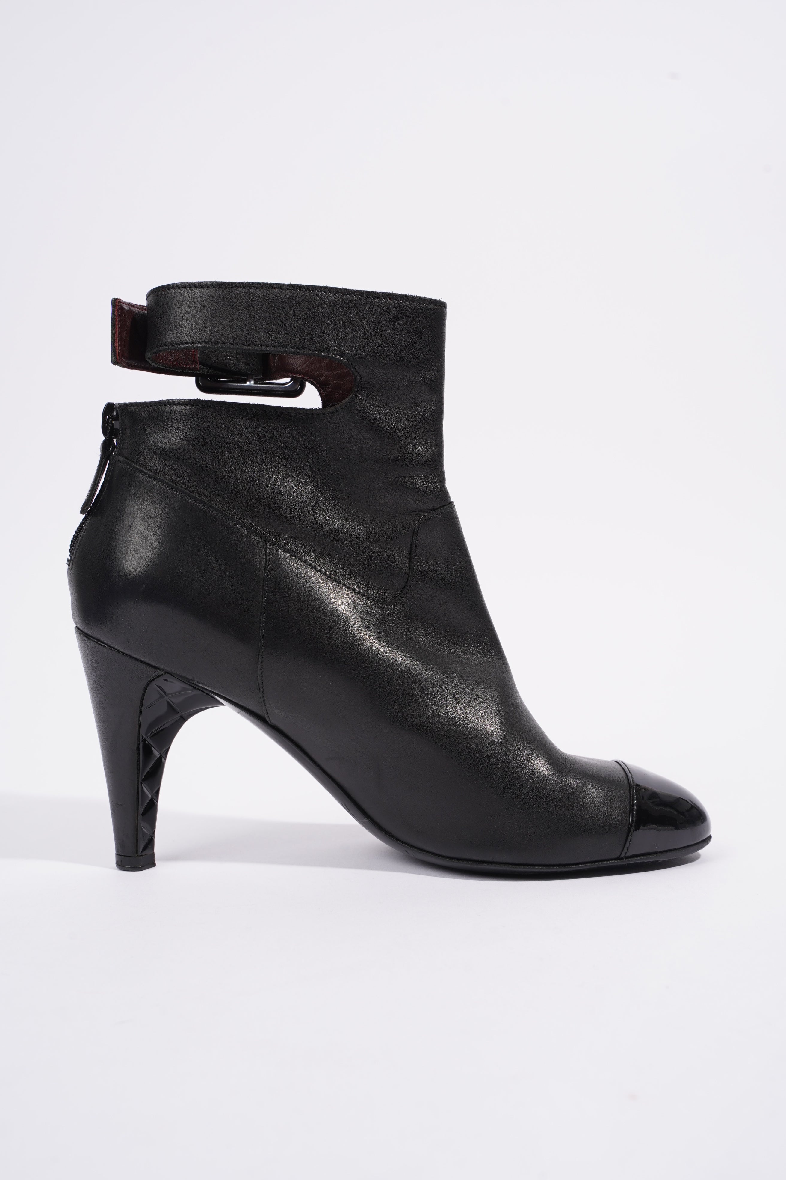 Chanel Patent Toe Ankle Boot 80 Black Leather EU 38 UK 5