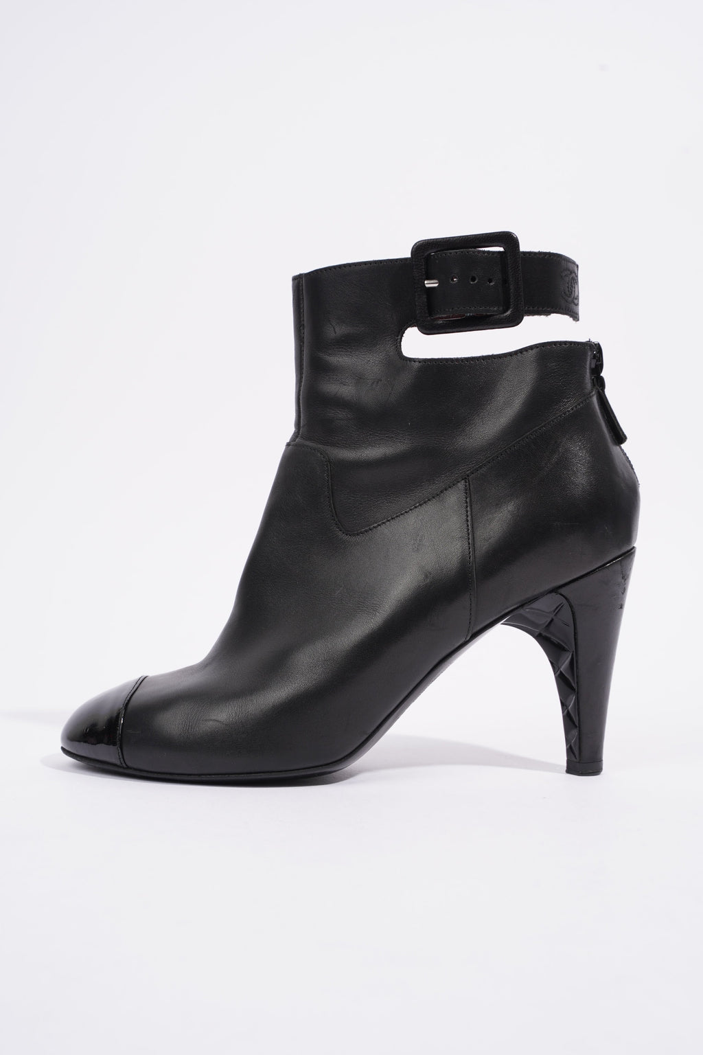 Chanel Patent Toe Ankle Boot 80 Black Leather EU 38 UK 5