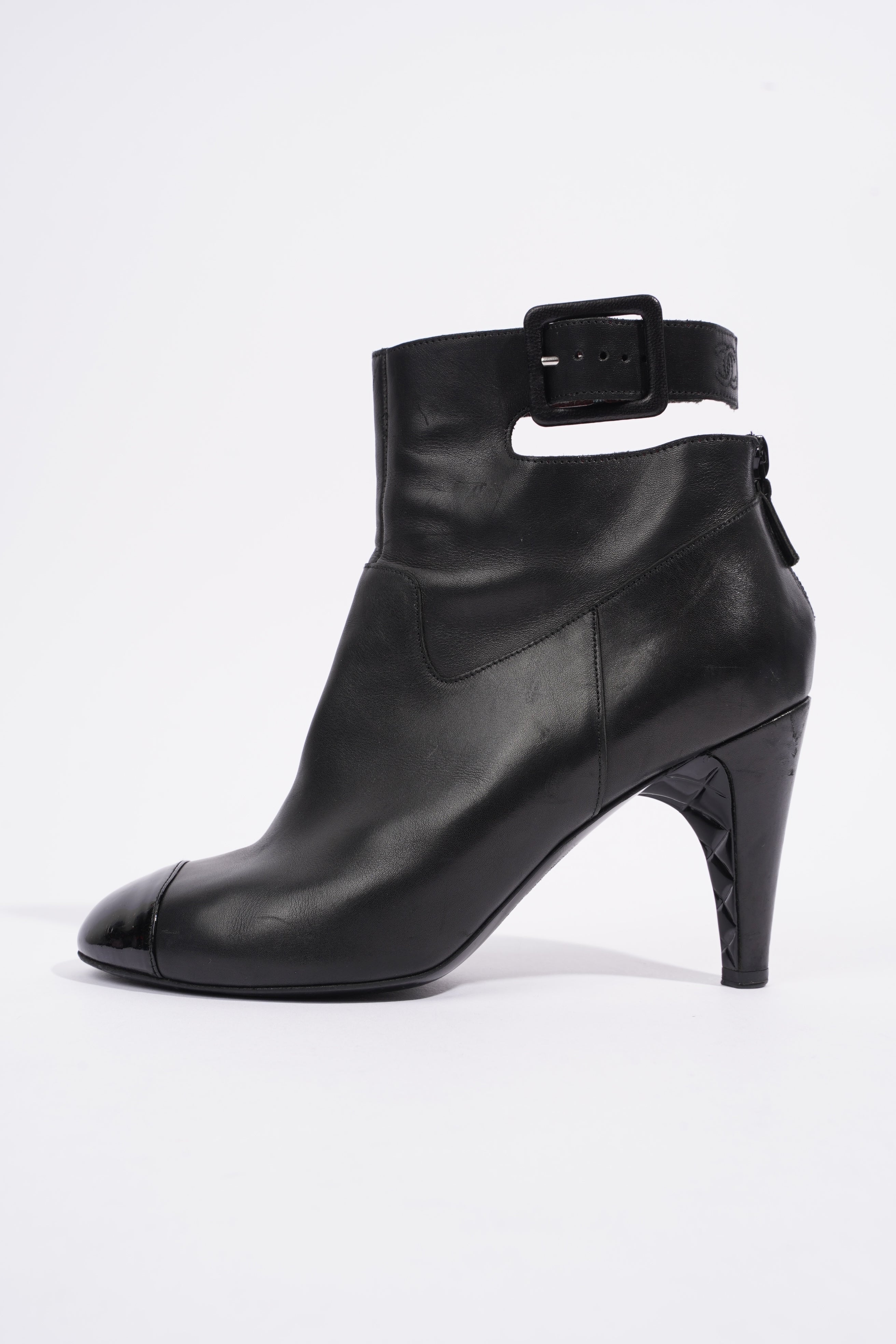 Chanel Patent Toe Ankle Boot 80 Black Leather EU 38 UK 5