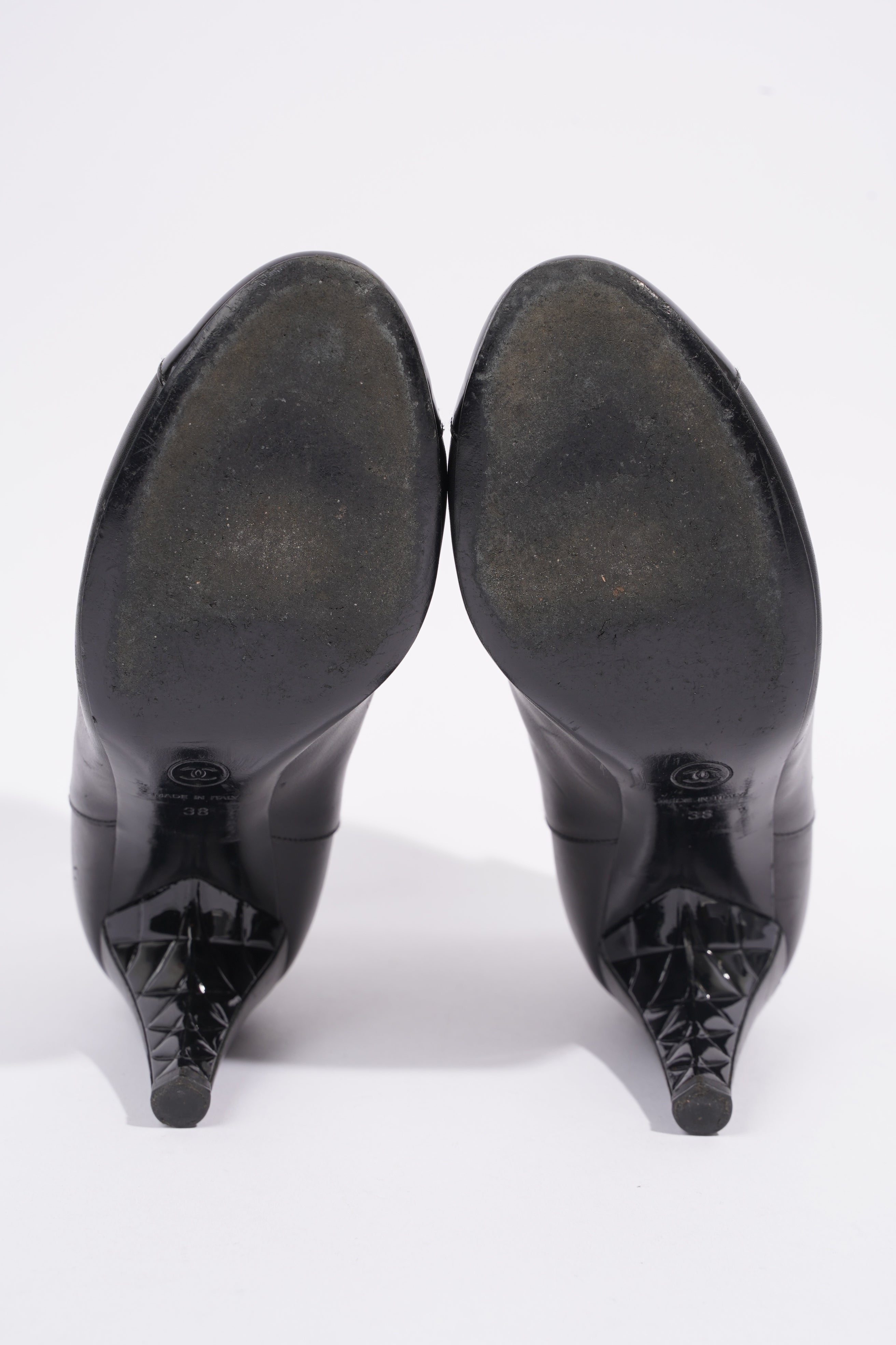 Chanel Patent Toe Ankle Boot 80 Black Leather EU 38 UK 5
