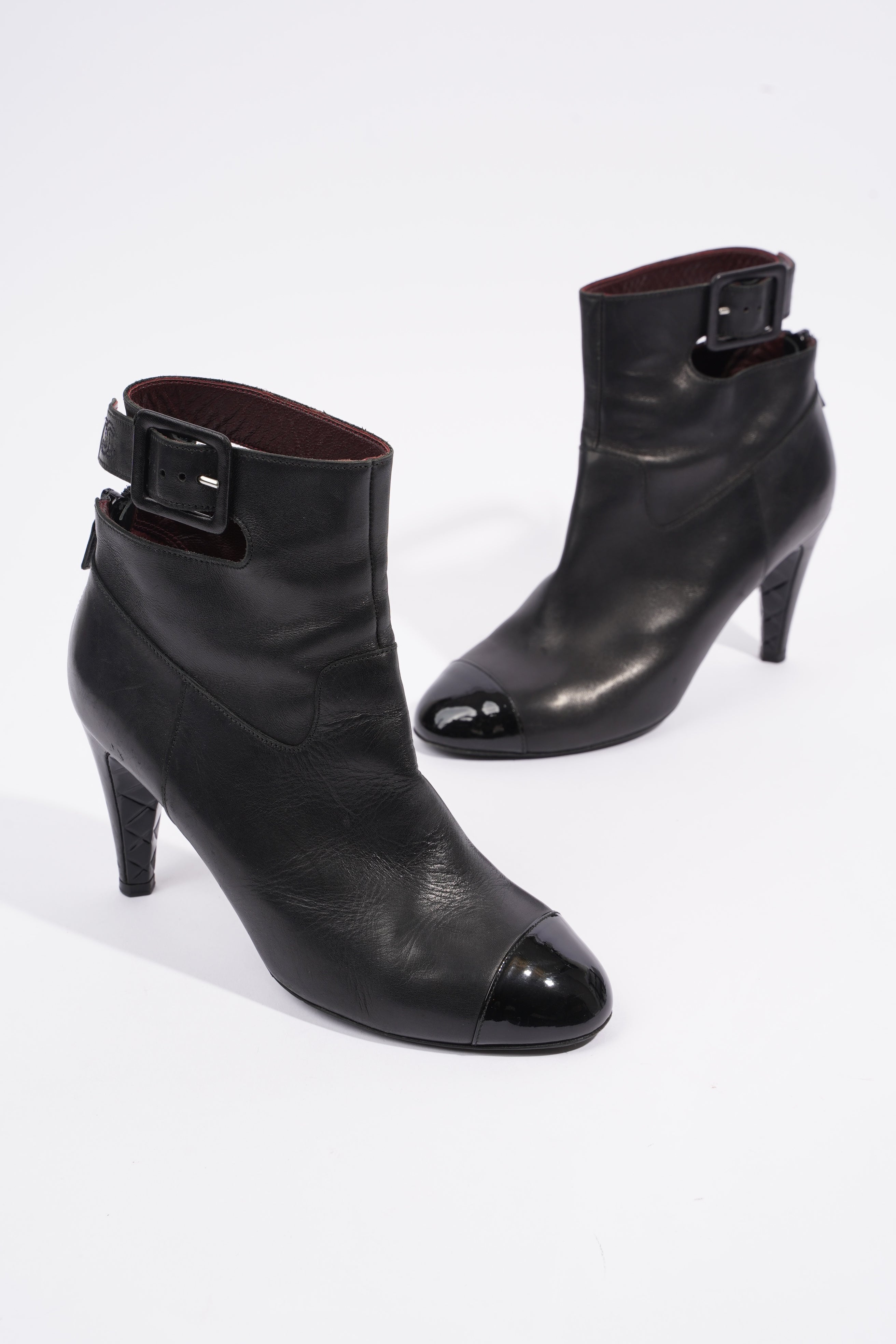 Chanel Patent Toe Ankle Boot 80 Black Leather EU 38 UK 5
