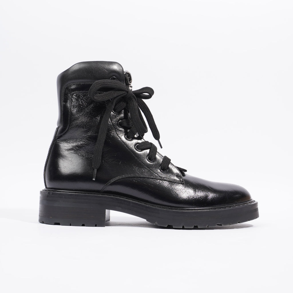Saint Laurent William Double Laced Combat Boot Black Leather EU 38 UK 5