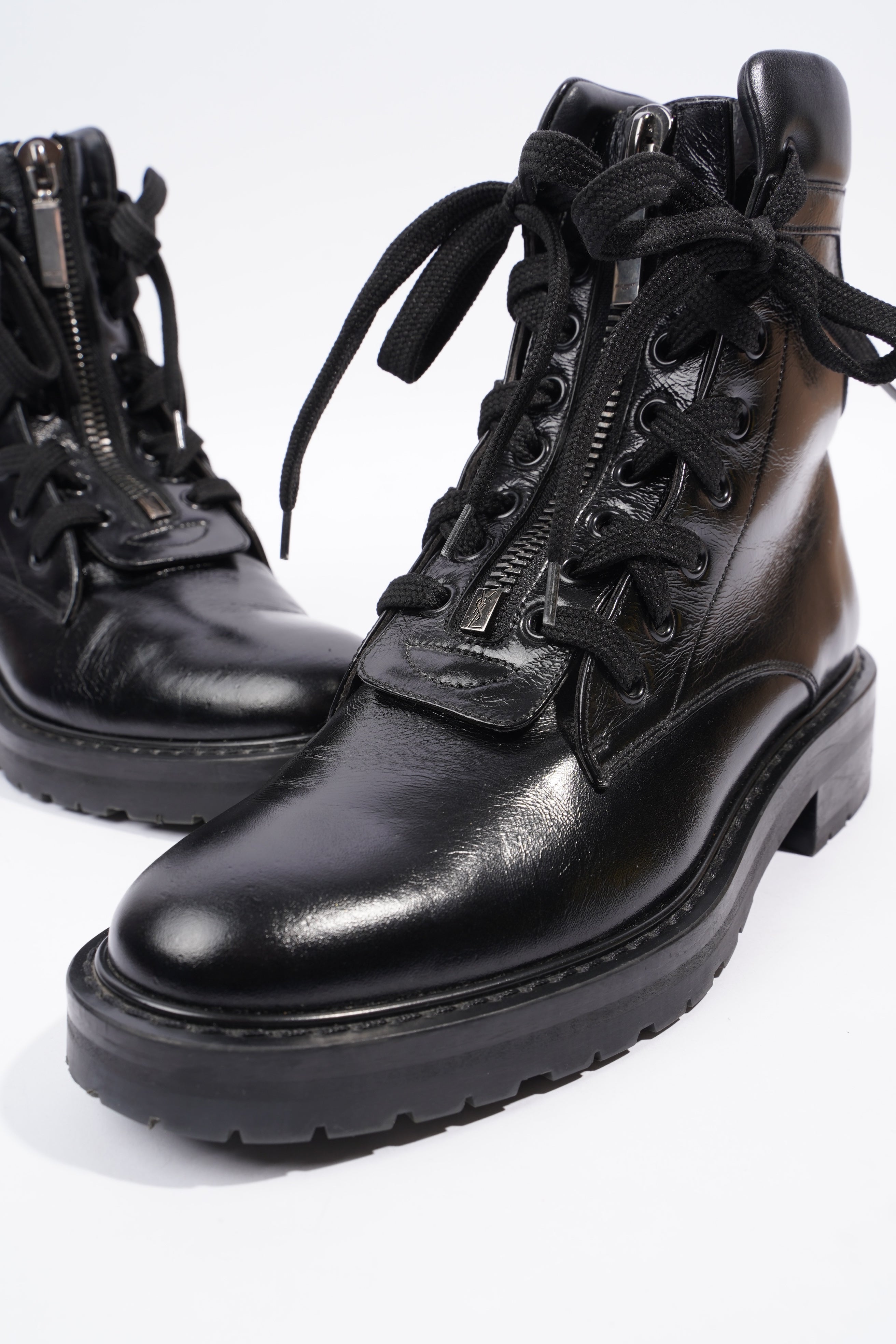 Saint Laurent William Double Laced Combat Boot Black Leather EU 38 UK 5
