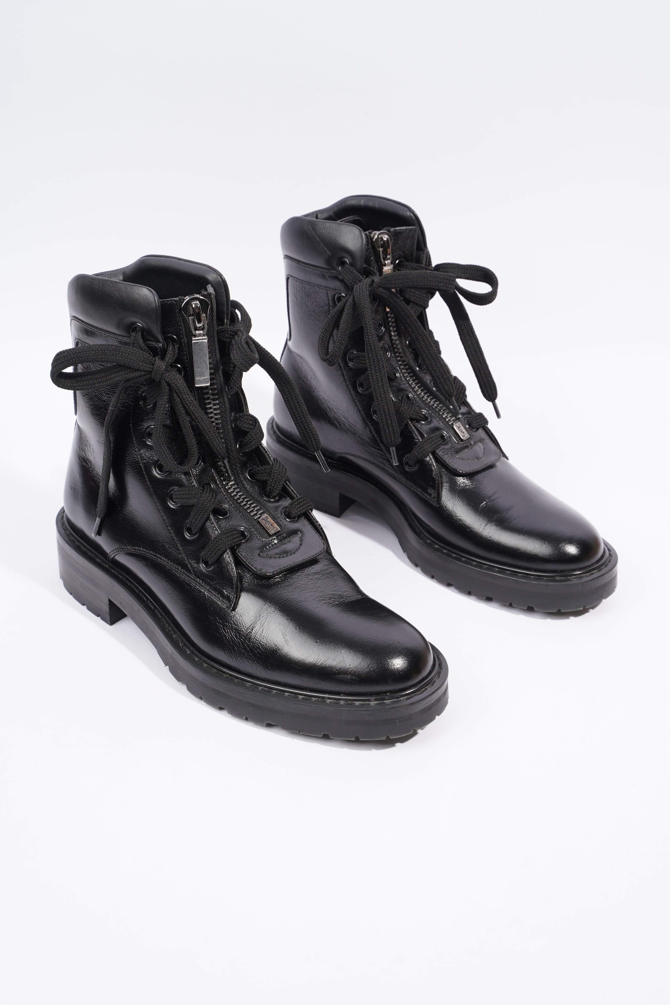 Saint Laurent William Double Laced Combat Boot Black Leather EU 38 UK 5