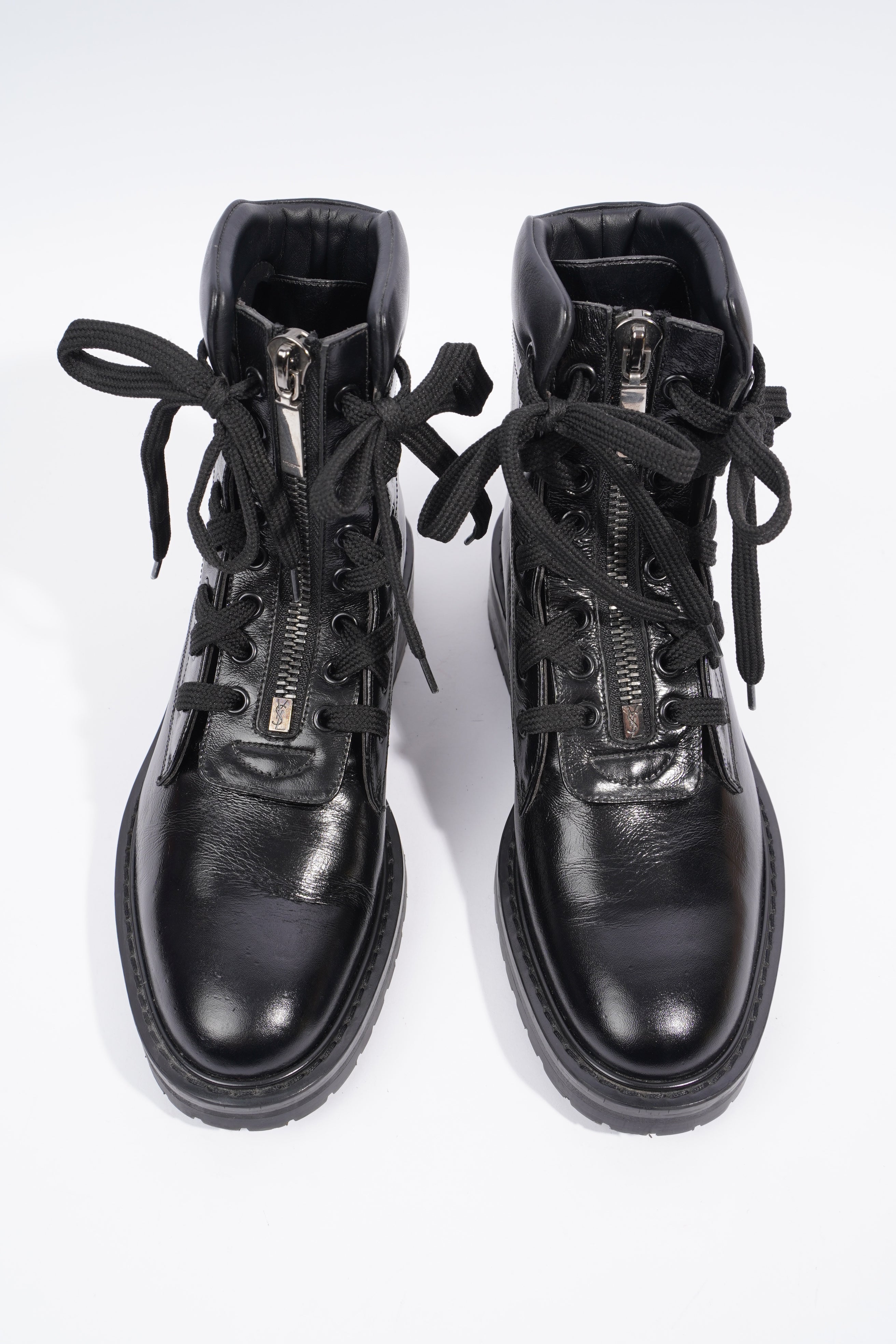 Saint Laurent William Double Laced Combat Boot Black Leather EU 38 UK 5