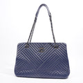 Chanel Chevron Tote Navy Lambskin Leather