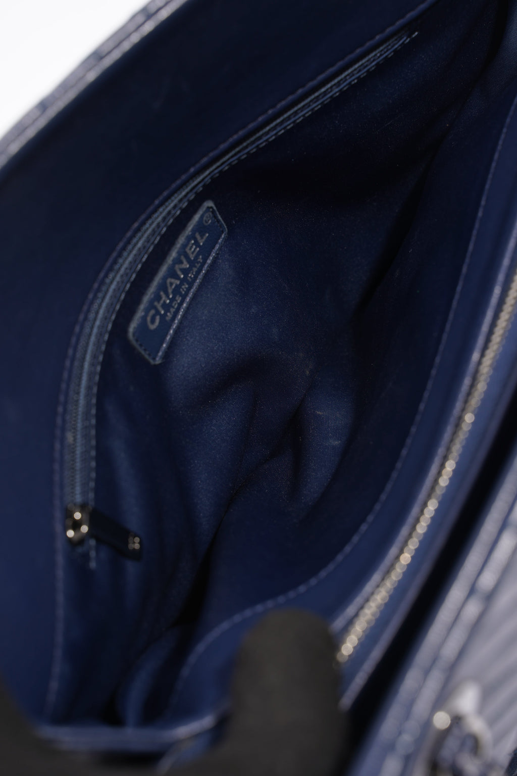 Chanel Chevron Tote Navy Lambskin Leather
