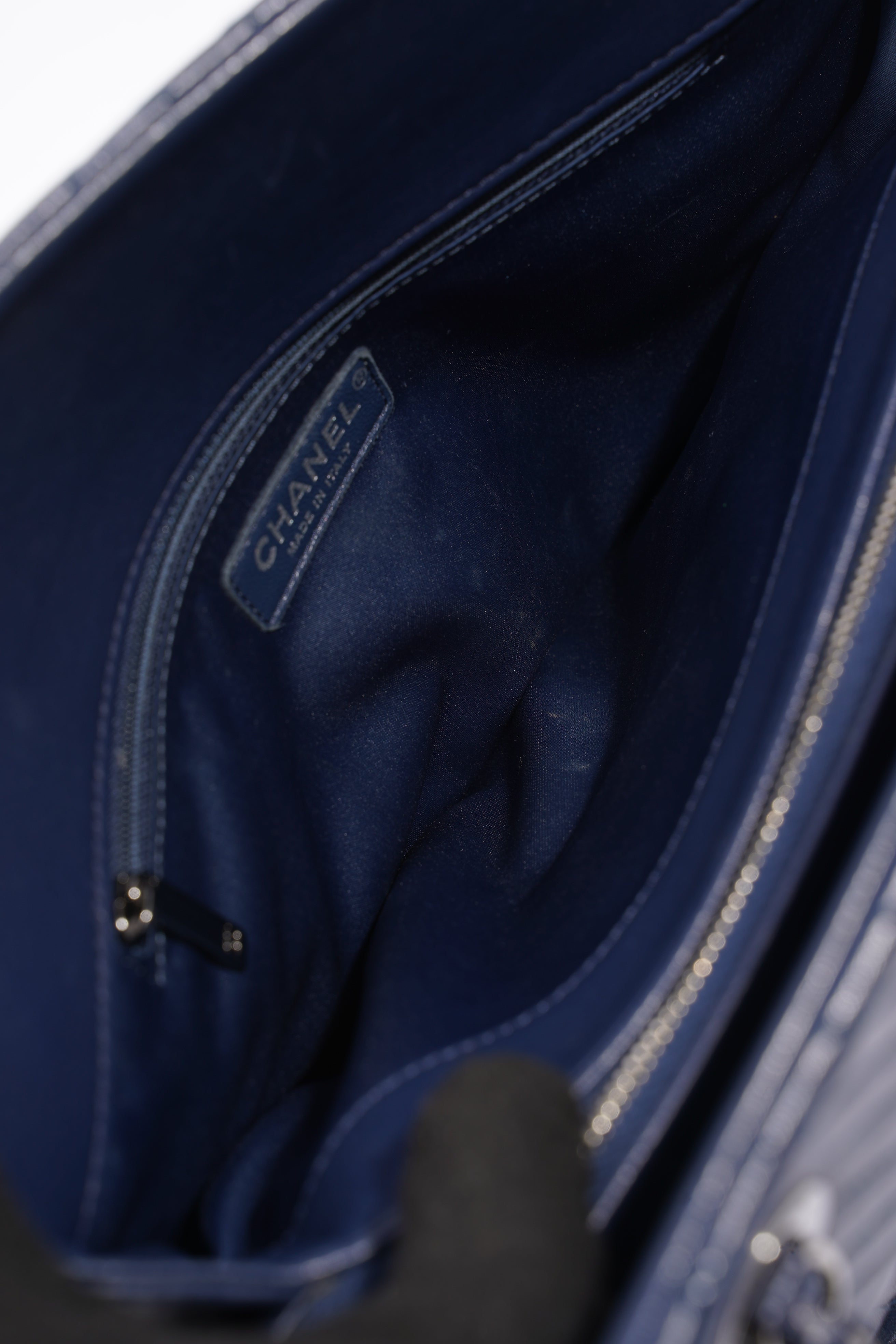 Chanel Chevron Tote Navy Lambskin Leather