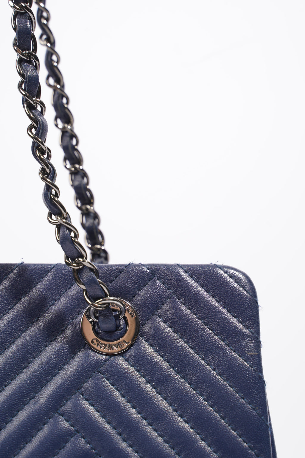 Chanel Chevron Tote Navy Lambskin Leather