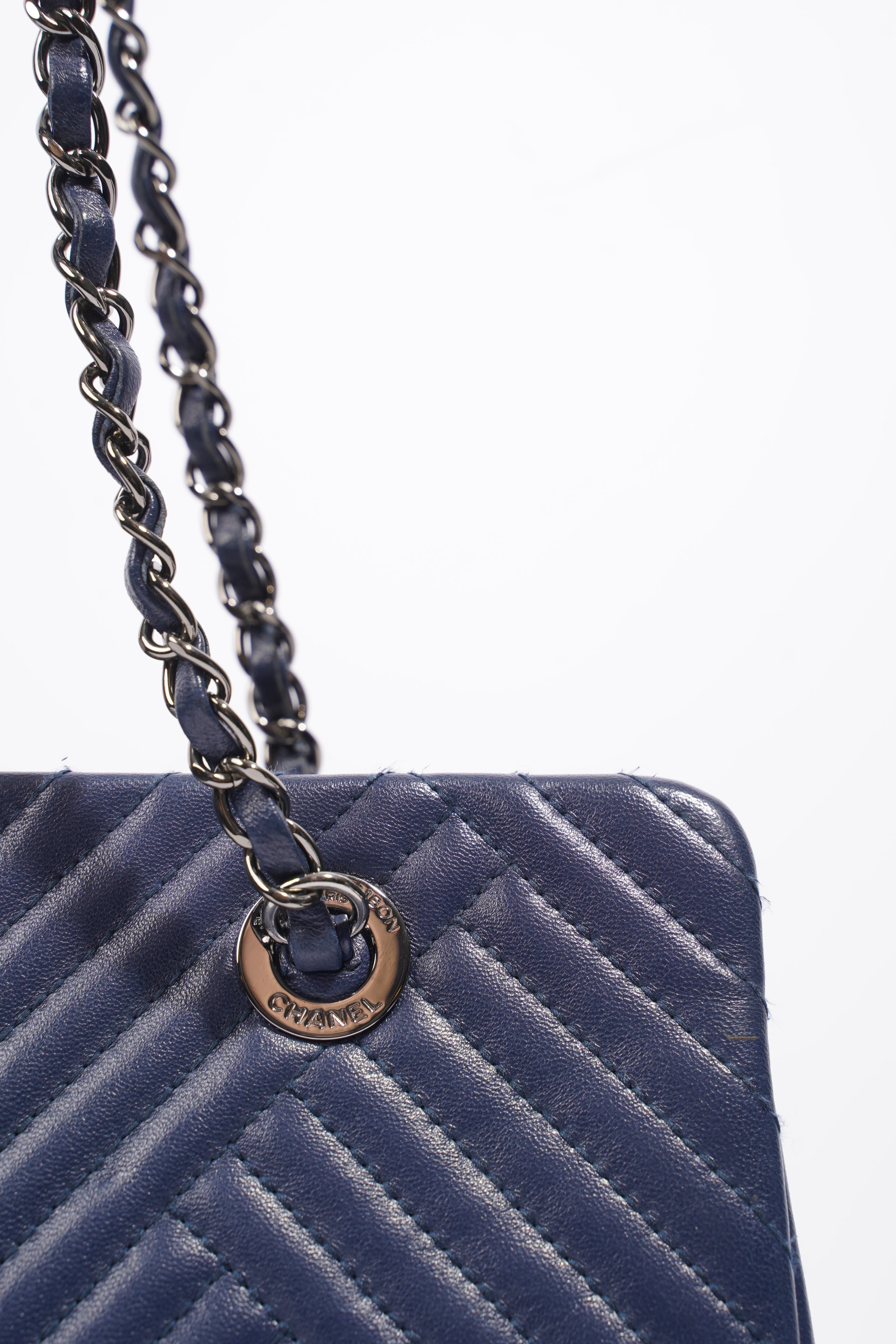 Chanel Chevron Tote Navy Lambskin Leather