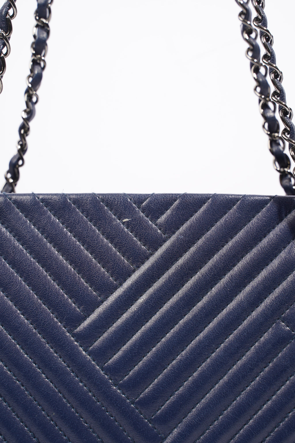 Chanel Chevron Tote Navy Lambskin Leather