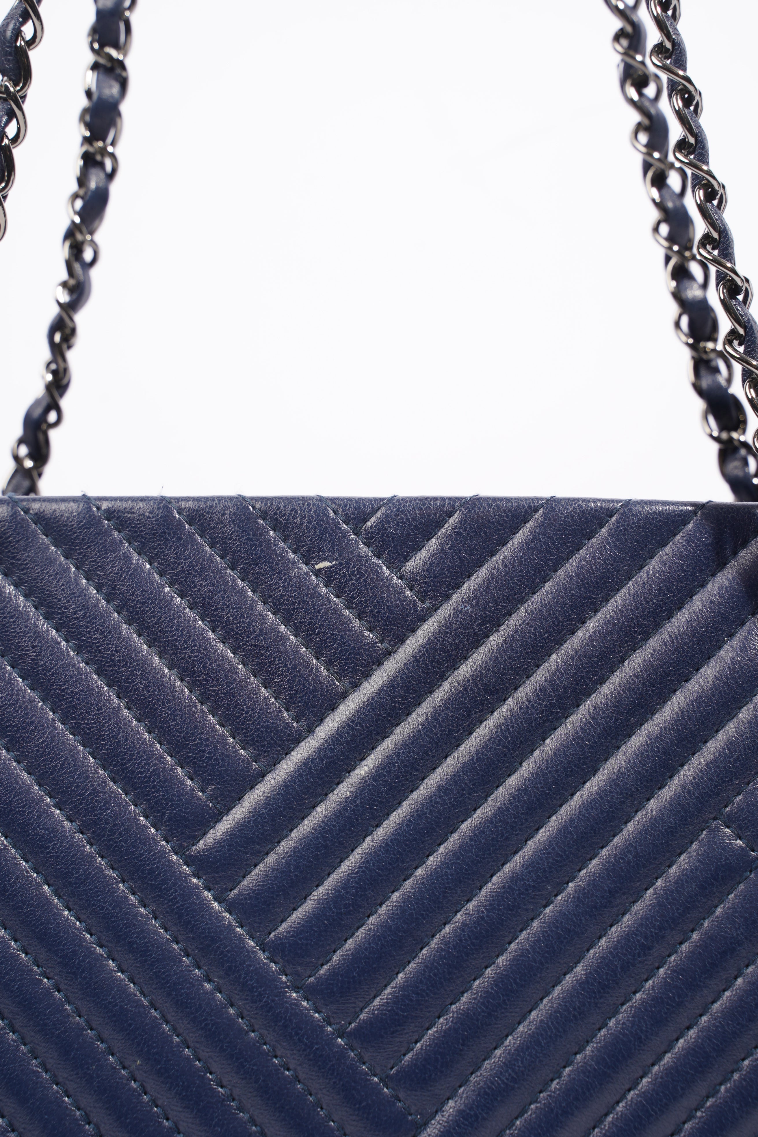 Chanel Chevron Tote Navy Lambskin Leather