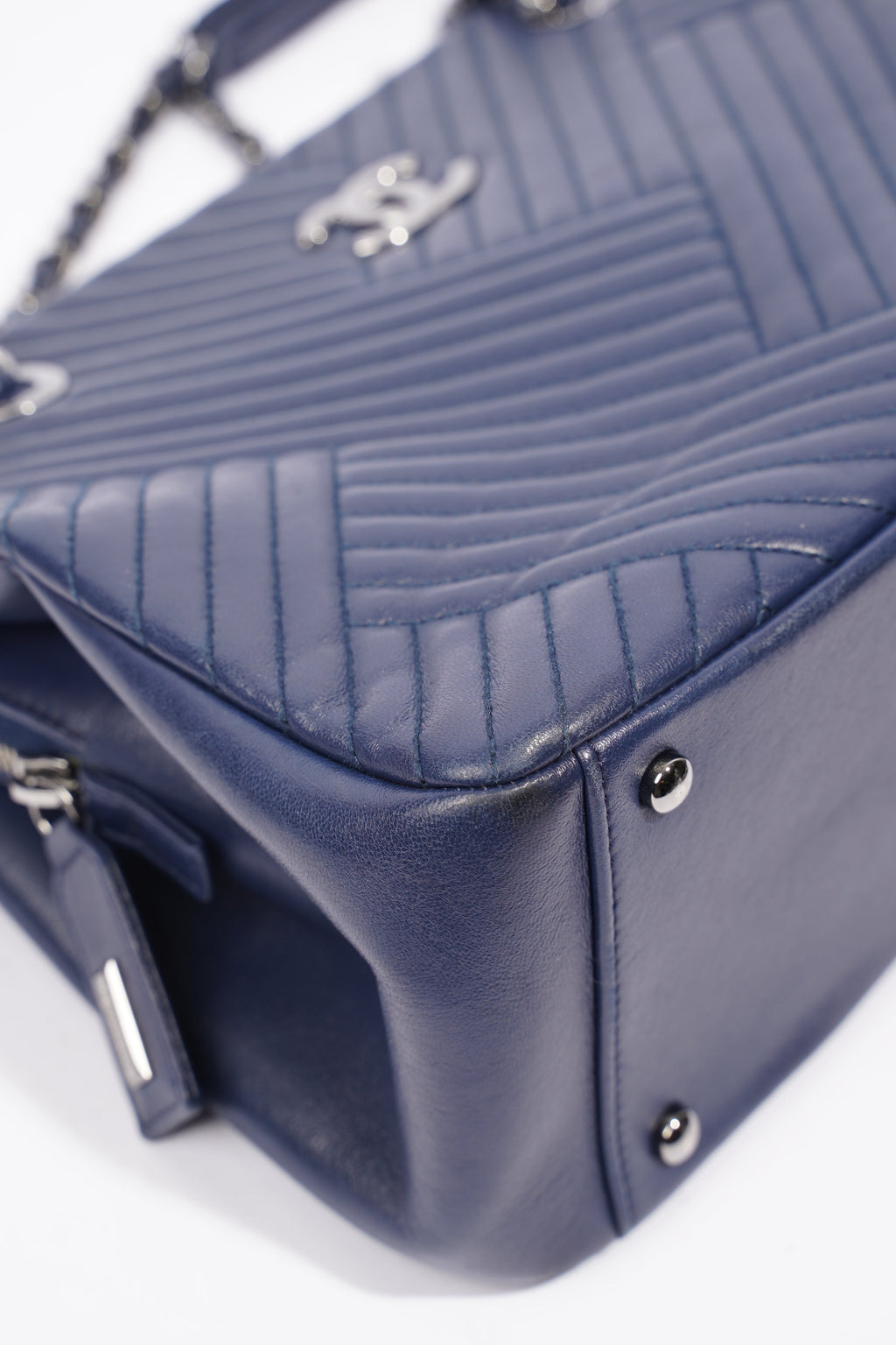 Chanel Chevron Tote Navy Lambskin Leather