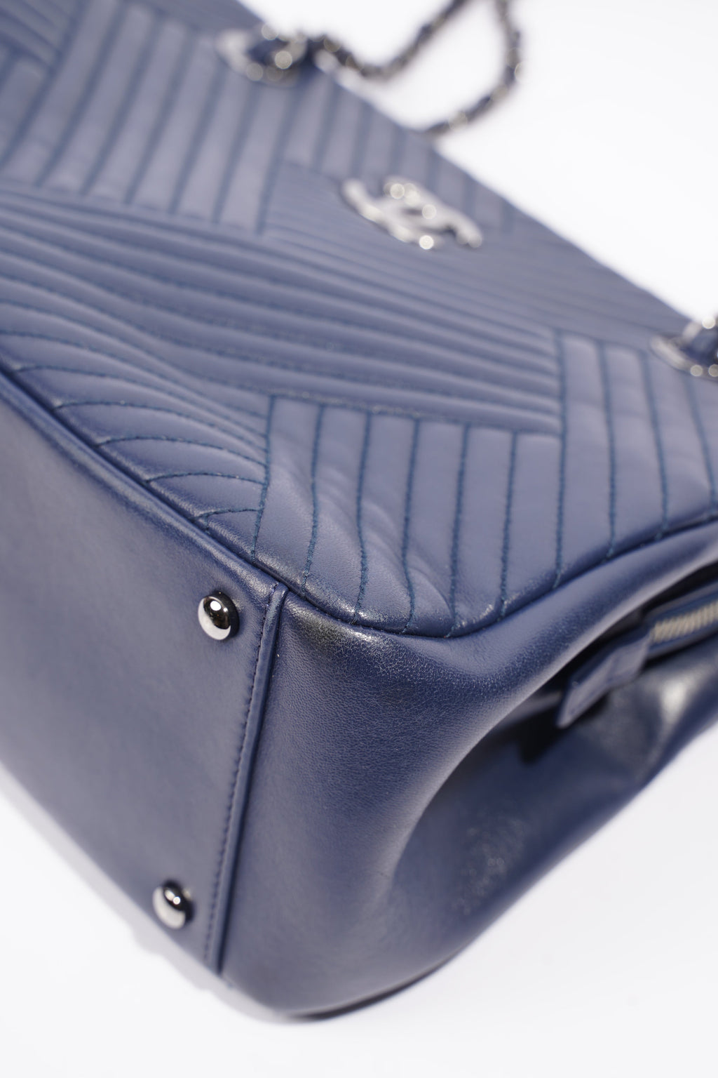 Chanel Chevron Tote Navy Lambskin Leather