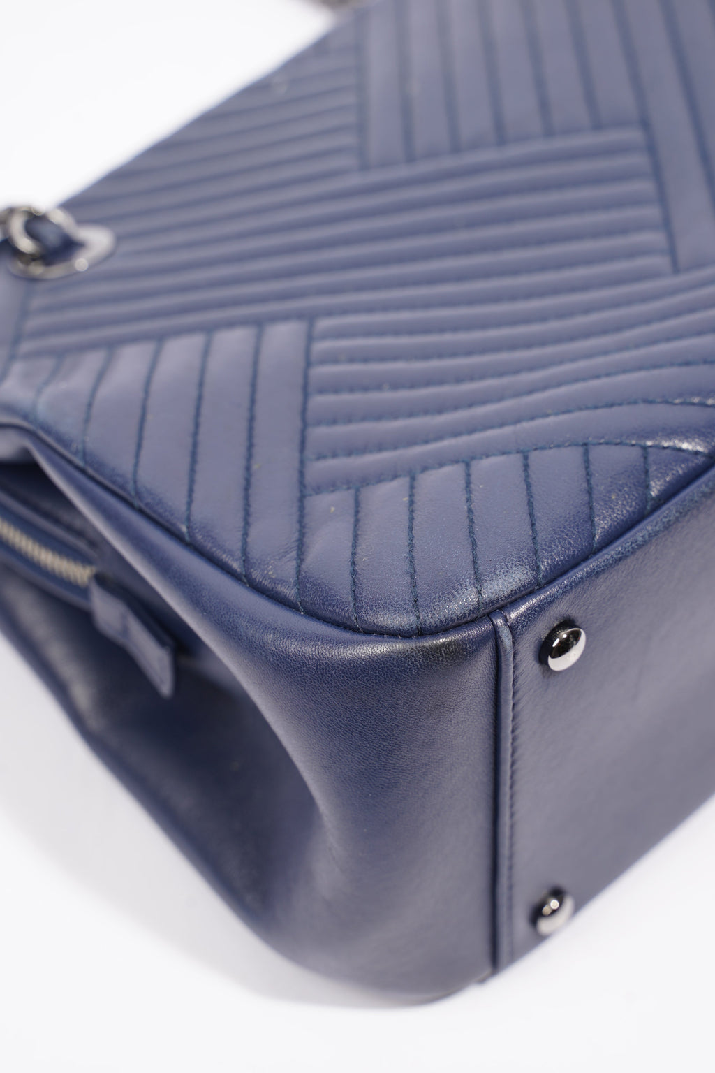 Chanel Chevron Tote Navy Lambskin Leather