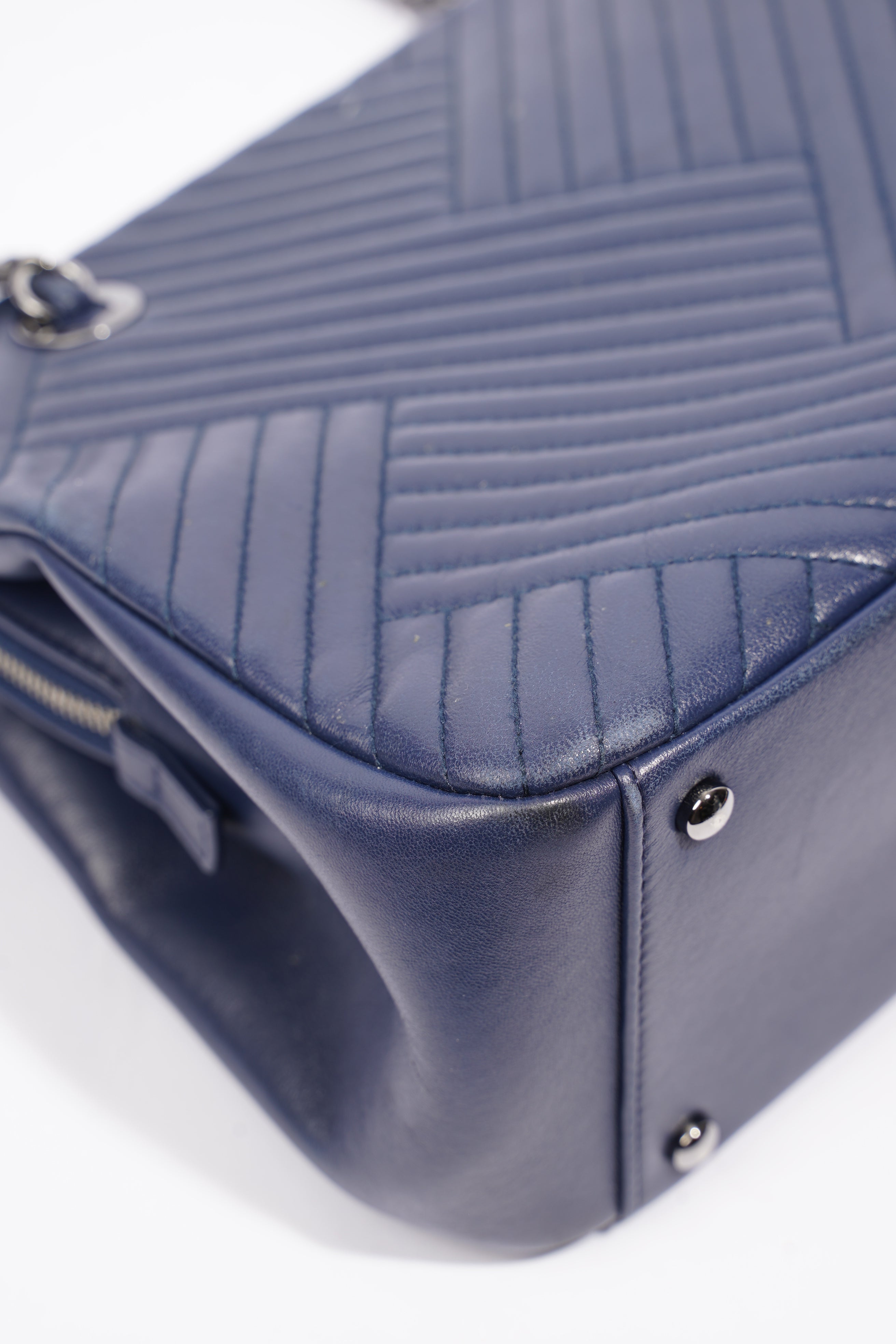 Chanel Chevron Tote Navy Lambskin Leather