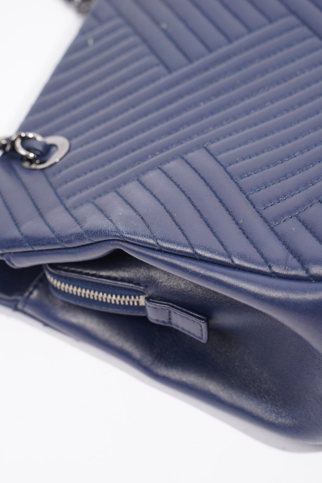 Chanel Chevron Tote Navy Lambskin Leather